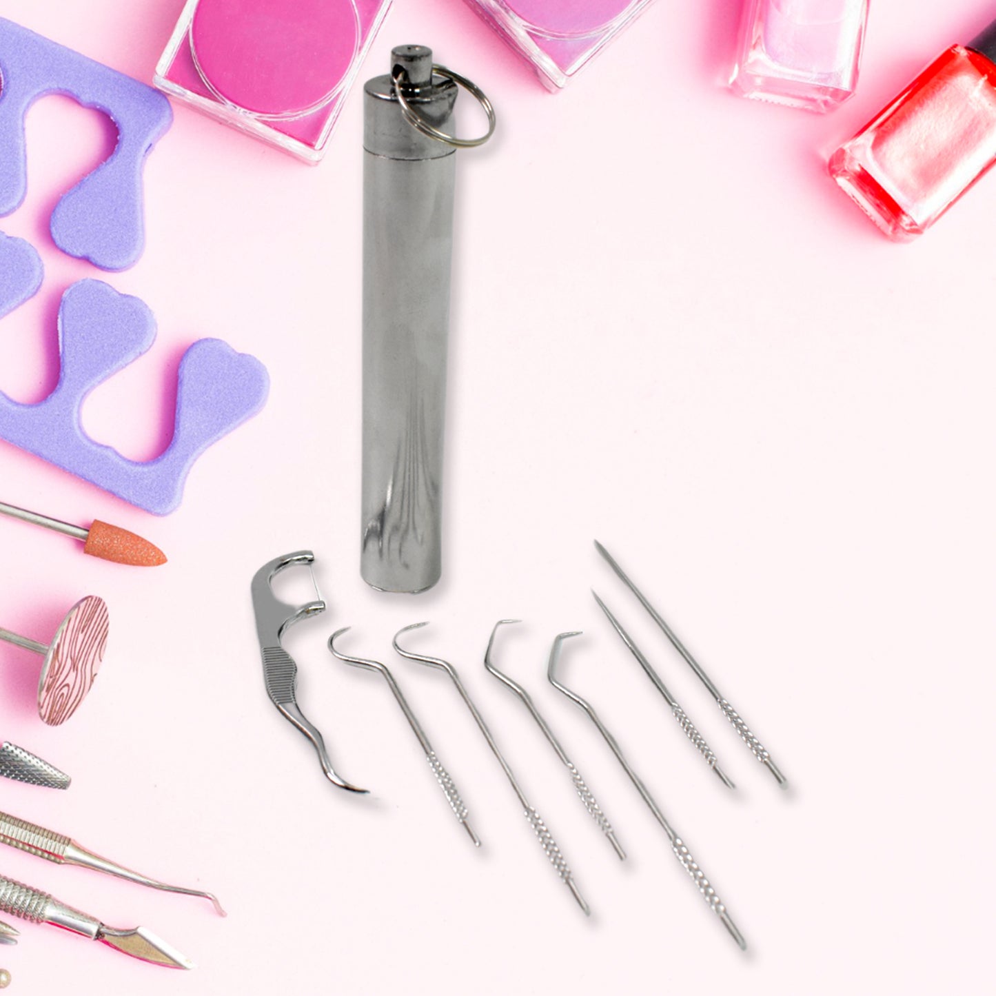7 In 1 Stainless Steel Toothpick Flossier Set (1 Set With Case) - Happy Price - Image 2
