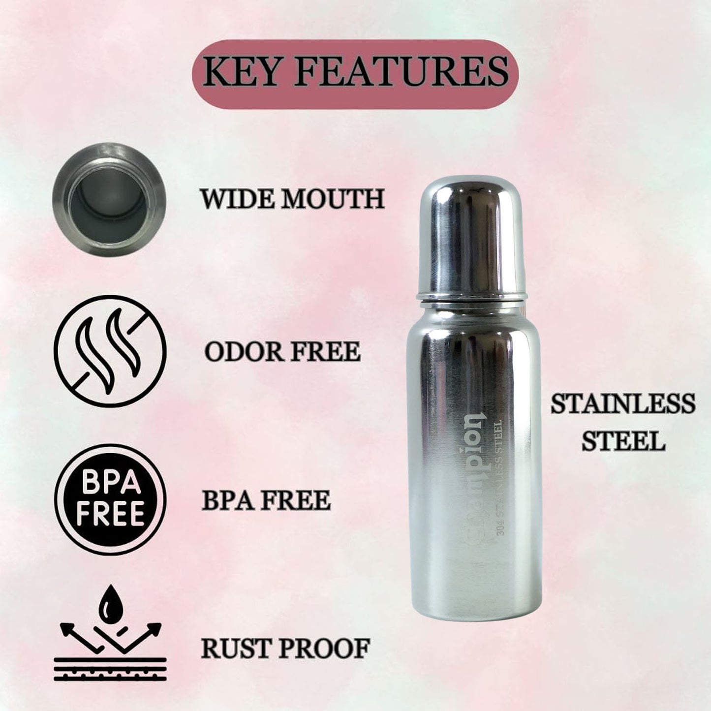 200ml Stainless Steel Baby Feeding Bottle with Silicone Nipple - 1 Pc - Happy Price - Image 6