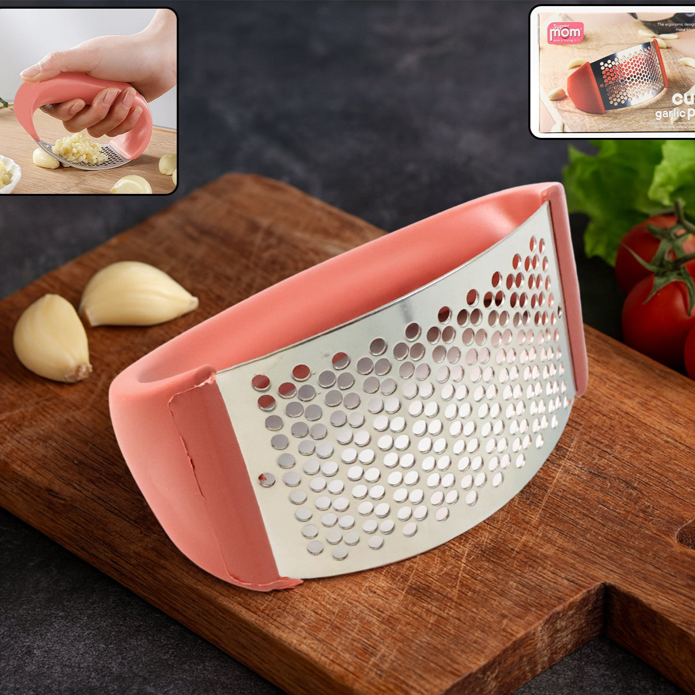 Premium Curve Garlic Press Crusher (1 Pc) - Stainless Steel Mincer - Happy Price - Image 1