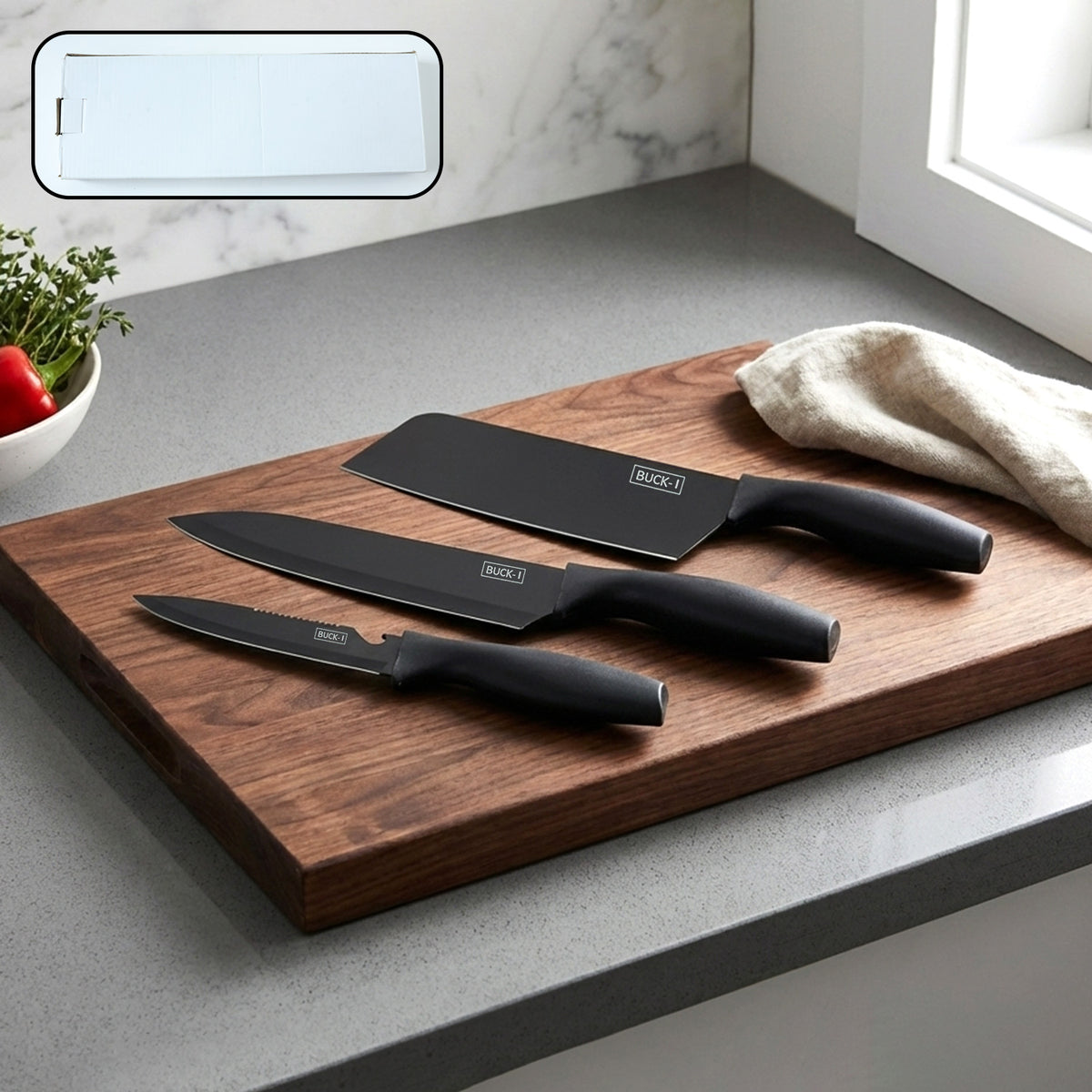 3-Piece Kitchen Knife & Chopping Board Set for Home Cooks - Happy Price - Image 2