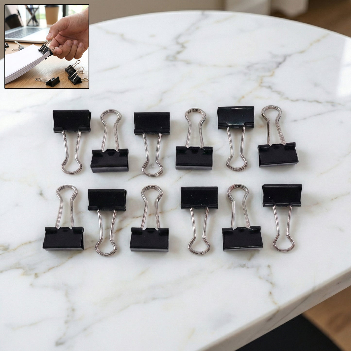 19 MM Black Metal Binder Clips - Pack of 12 - Happy Price - Image 2