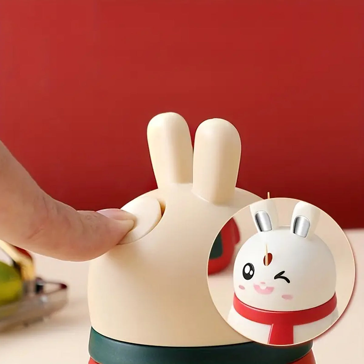 Rabbit Shape Toothpick Dispenser Pressing Small Size Accessory Durable Red Home Garden Kitchen Dining Bar Kitchen Storage Organization Racks Holders Dining Room Table Decoration (1 Pc ) - Happy Price - Image 6