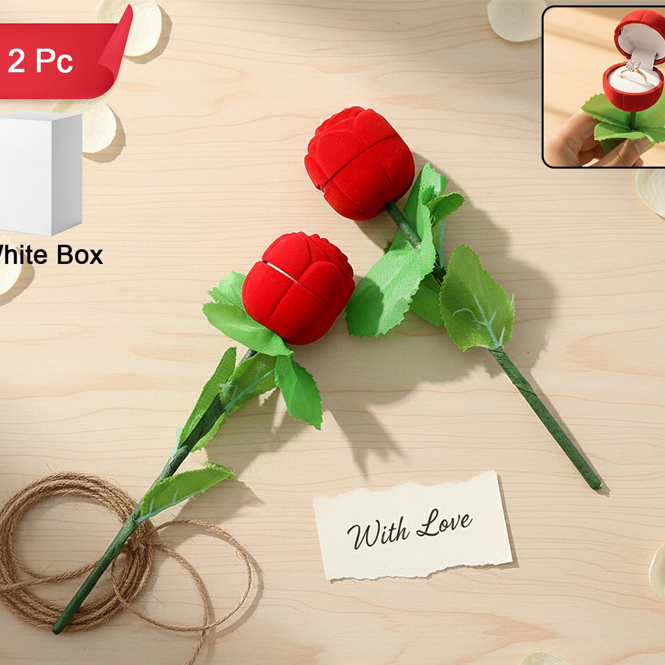 Romantic Rose Ring Box Set - 2 Pcs Flower Shaped Jewelry Holder - Happy Price - Image 1