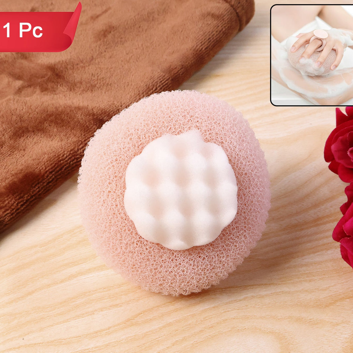 Soft Round Bath Scrubber with Foam Grip - 1 Pc - Happy Price - Image 1