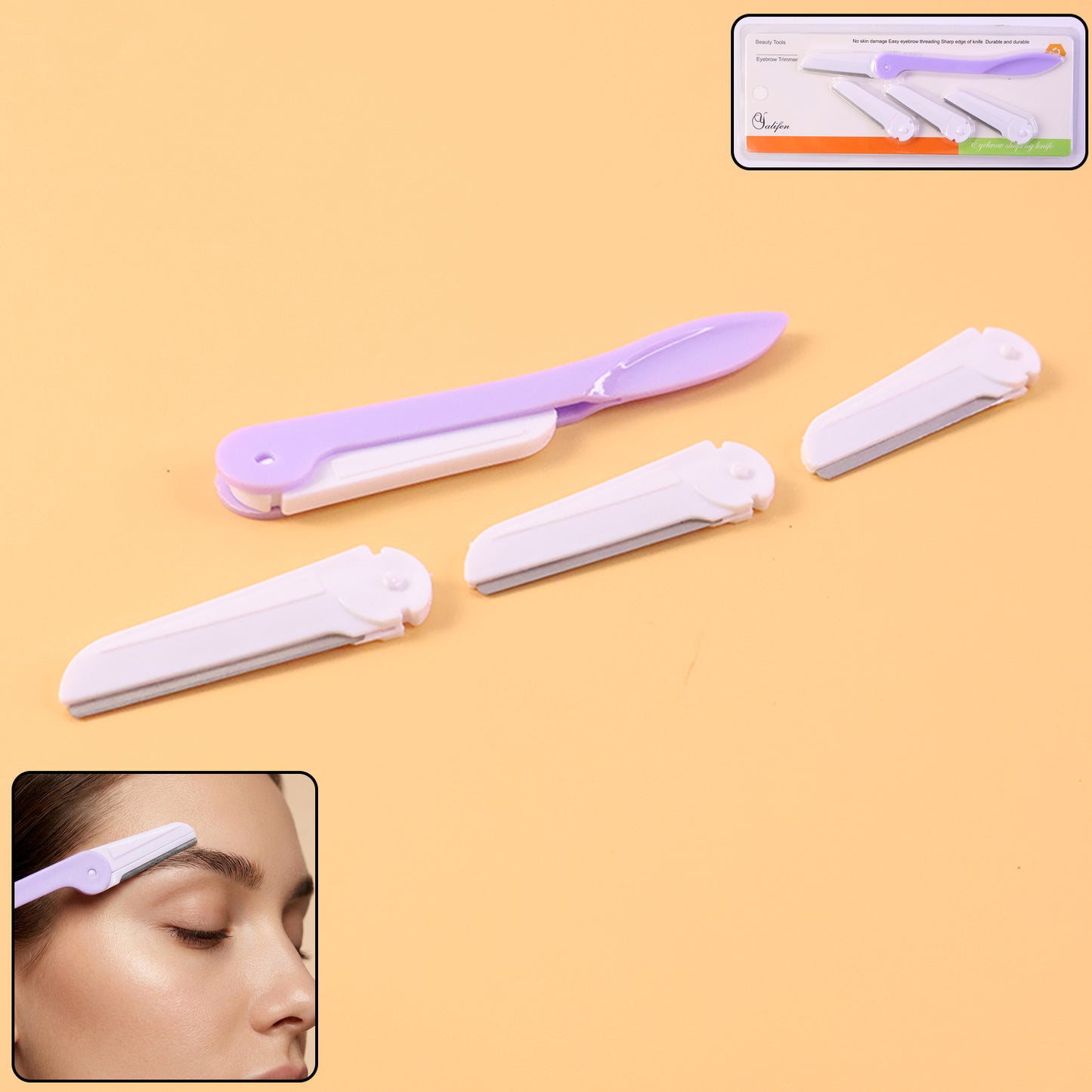 Precision Eyebrow & Facial Hair Razor with 3 Replaceable Blades - Happy Price - Image 2