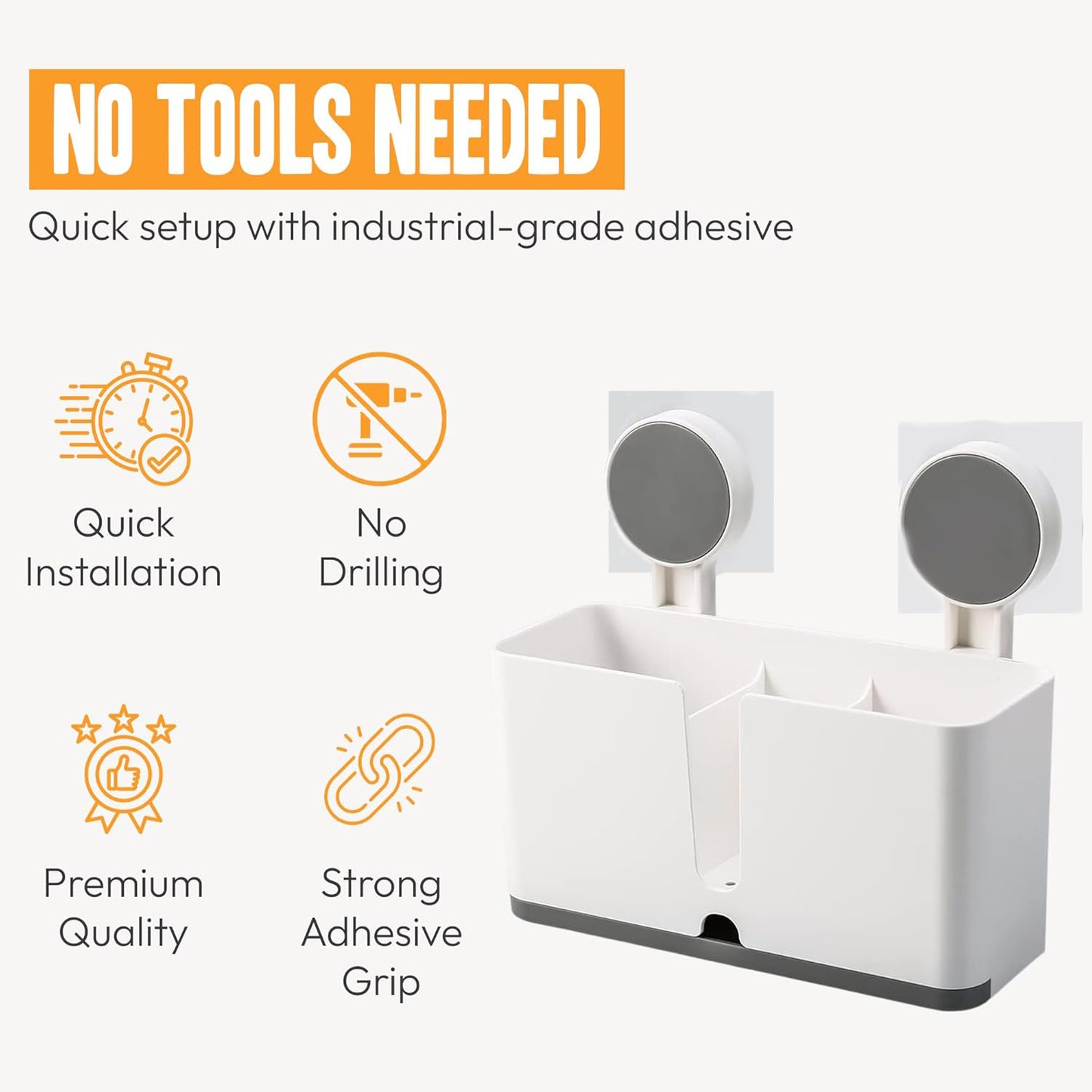 Wall Mount Toothbrush Holder with 3 Compartments - Adhesive Installation (1 Pc) - Happy Price - Image 3