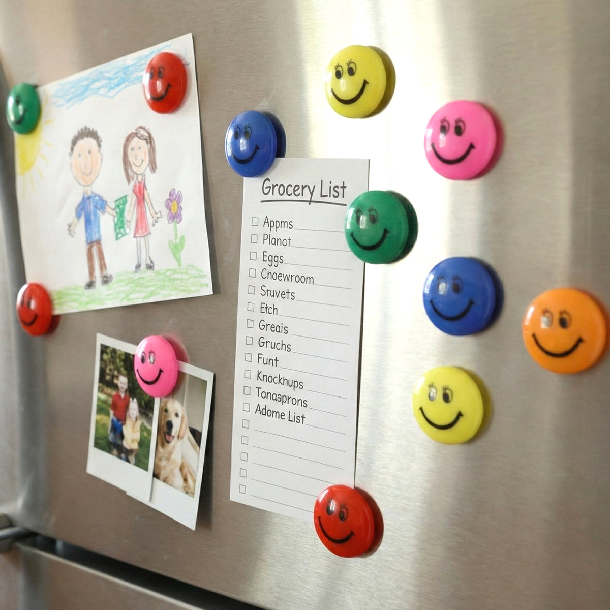Colorful Smiley Face Magnetic Buttons - 12 Pc Set for Fridge & Whiteboard - Happy Price - Image 3