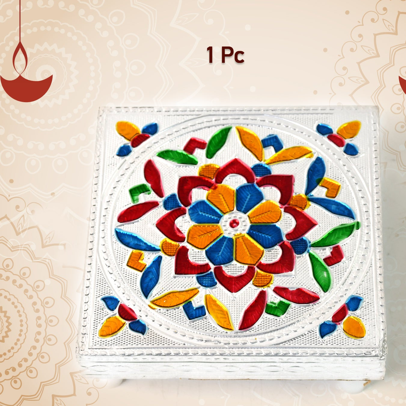 Handicraft Meenakari Wooden Chowki Puja Bajot For Home Office Decor For Puja Multicolour (1 Pc Set) - Happy Price - Image 1