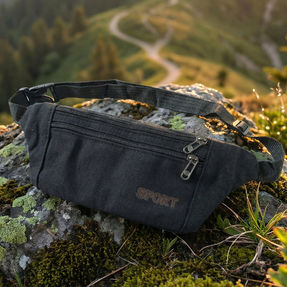 Black Sports Waist Bag (1 Pc) - Adjustable Strap Fanny Pack for Running & Travel - Happy Price - Image 6