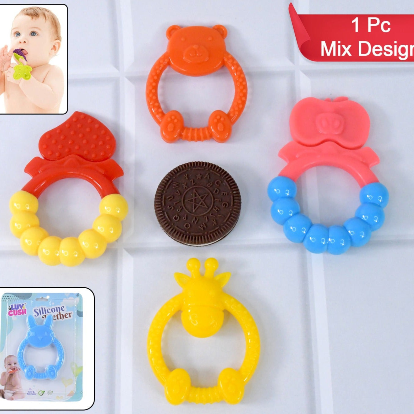 Silicone Baby Teething Toys (1 Pc Mix Design) - Happy Price - Image 1
