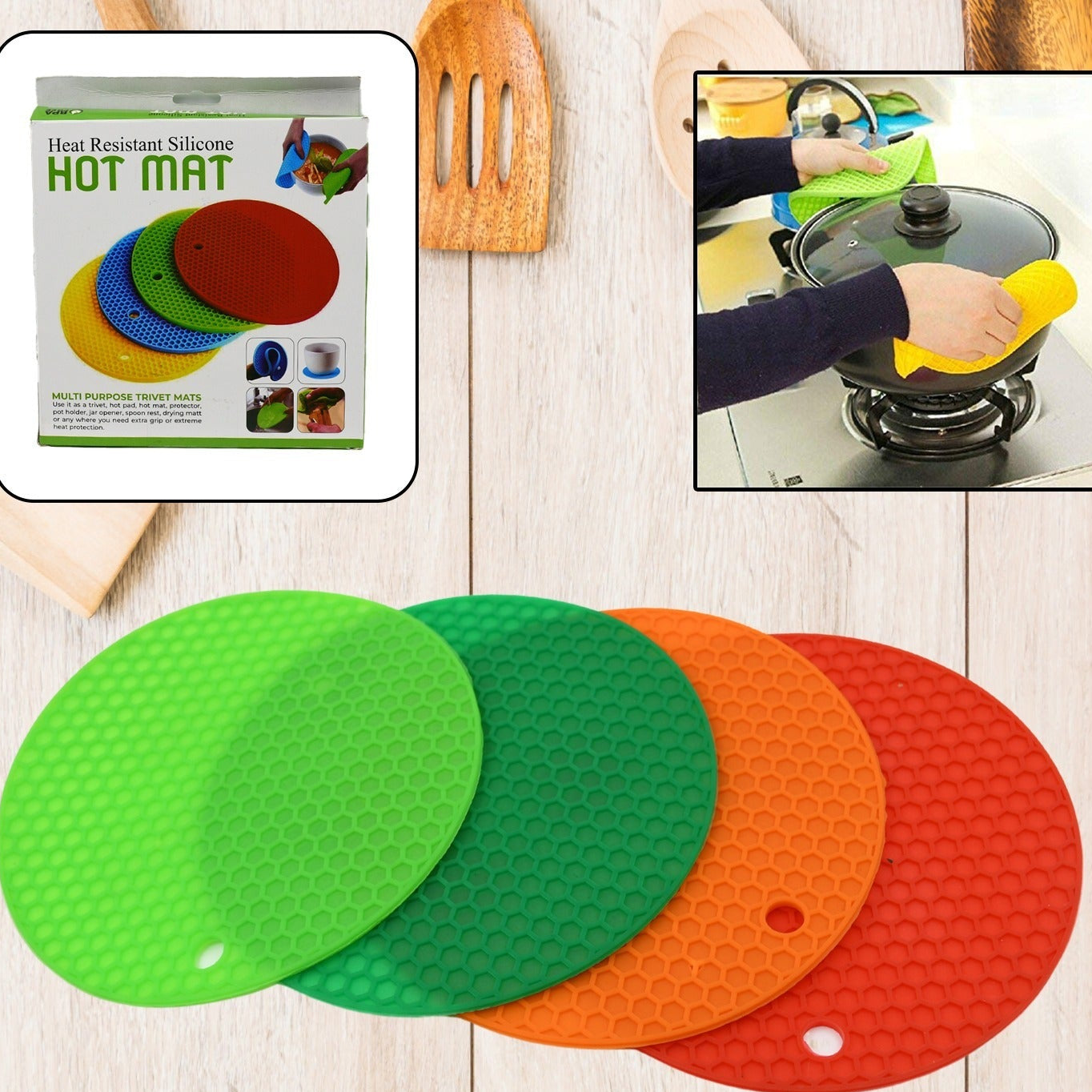 4 Pc Silicone Trivet Mat Set for Hot Utensils - Happy Price - Image 1