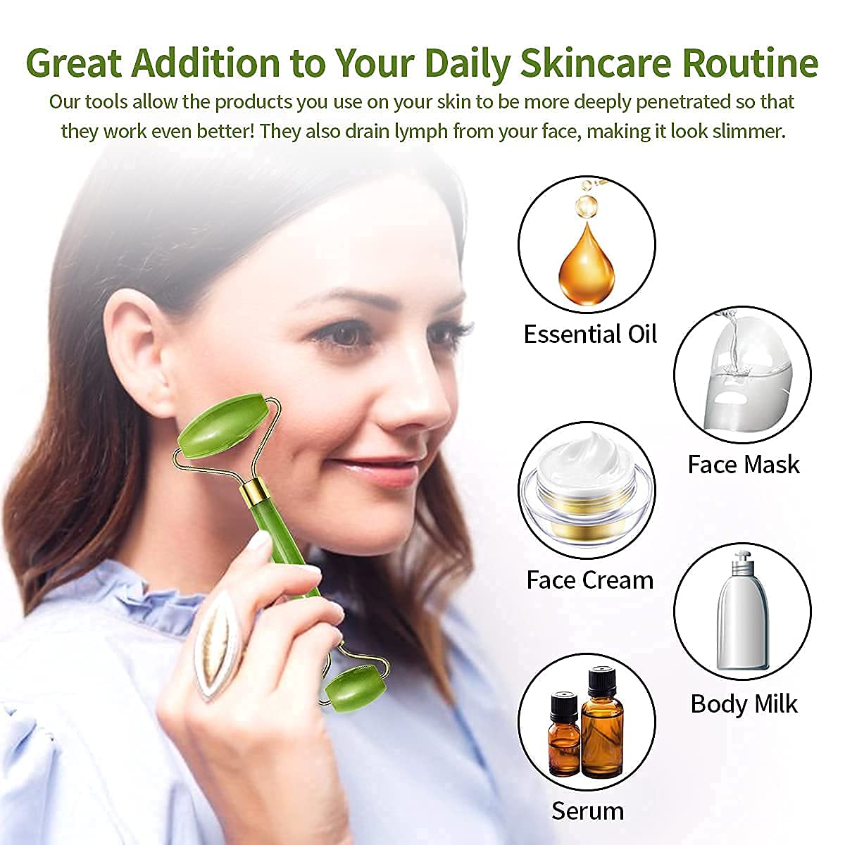 Gua Sha Stone And Anti Aging Jade Roller Massager For Face Massage Natural Face Skincare Massager Face Roller Massager For Women Face Shaper Jade Roller And Gua Sha Set For Glowing Skin - Happy Price - Image 5