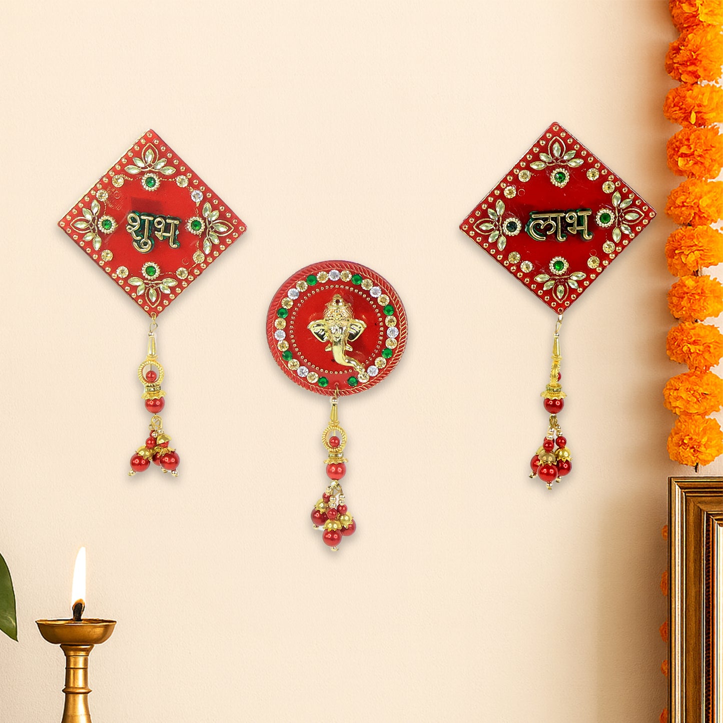 3 Pc Auspicious Wall Hanging Set - Shubh Labh & Ganesh Design - Happy Price - Image 6