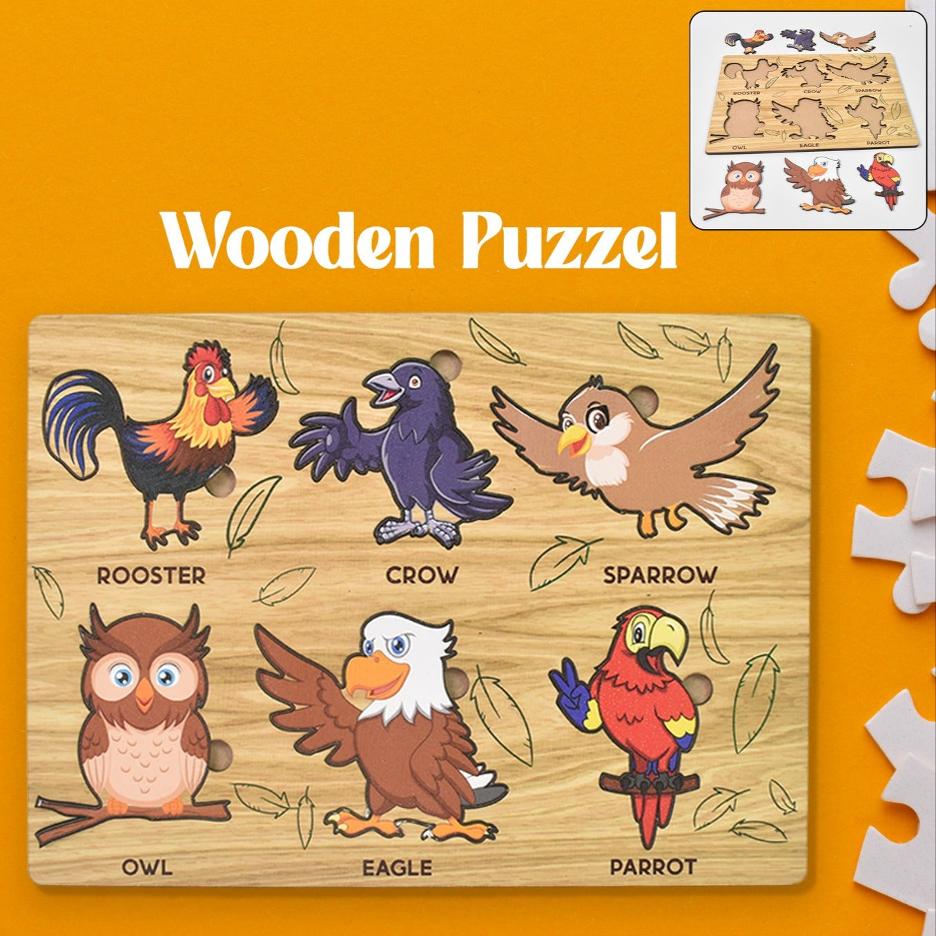 Wooden Bird Puzzle Learning Educational Board (1 Set 2820 Cm) - Happy Price - Image 1