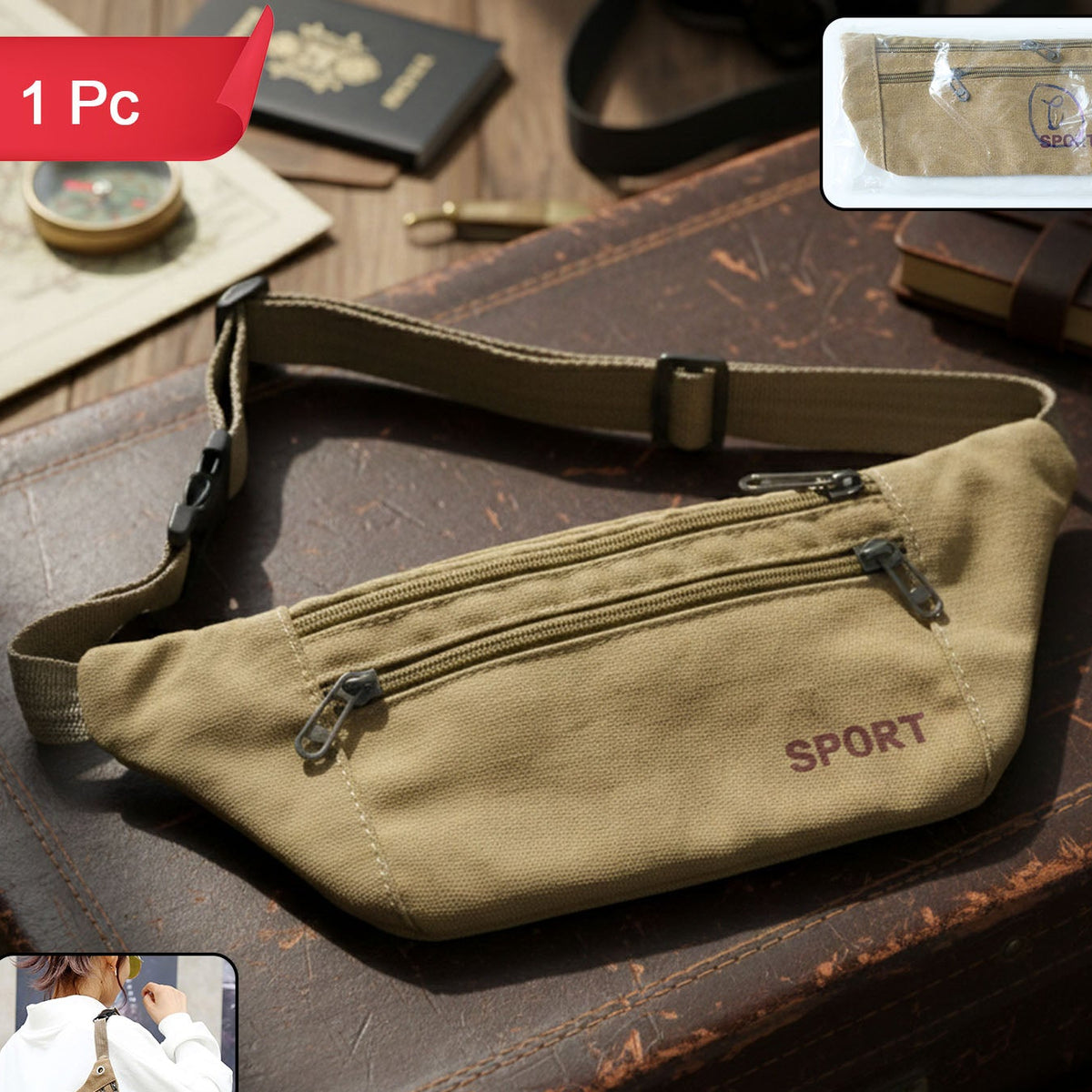 Durable Canvas Waist Pouch Bag - 1 Pc Travel Organizer - Happy Price - Image 1