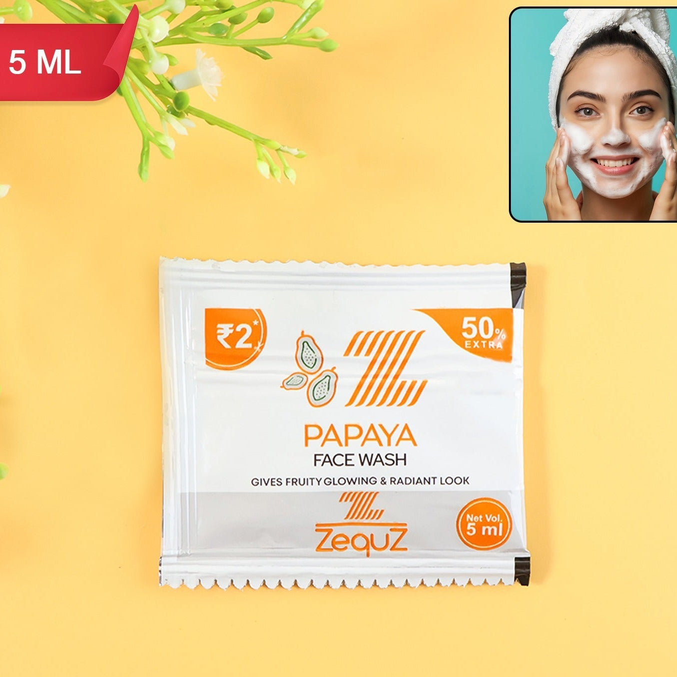 Zequz Papaya Face Wash Sachet - 5ml Single Use for Fresh Skin - Happy Price - Image 1