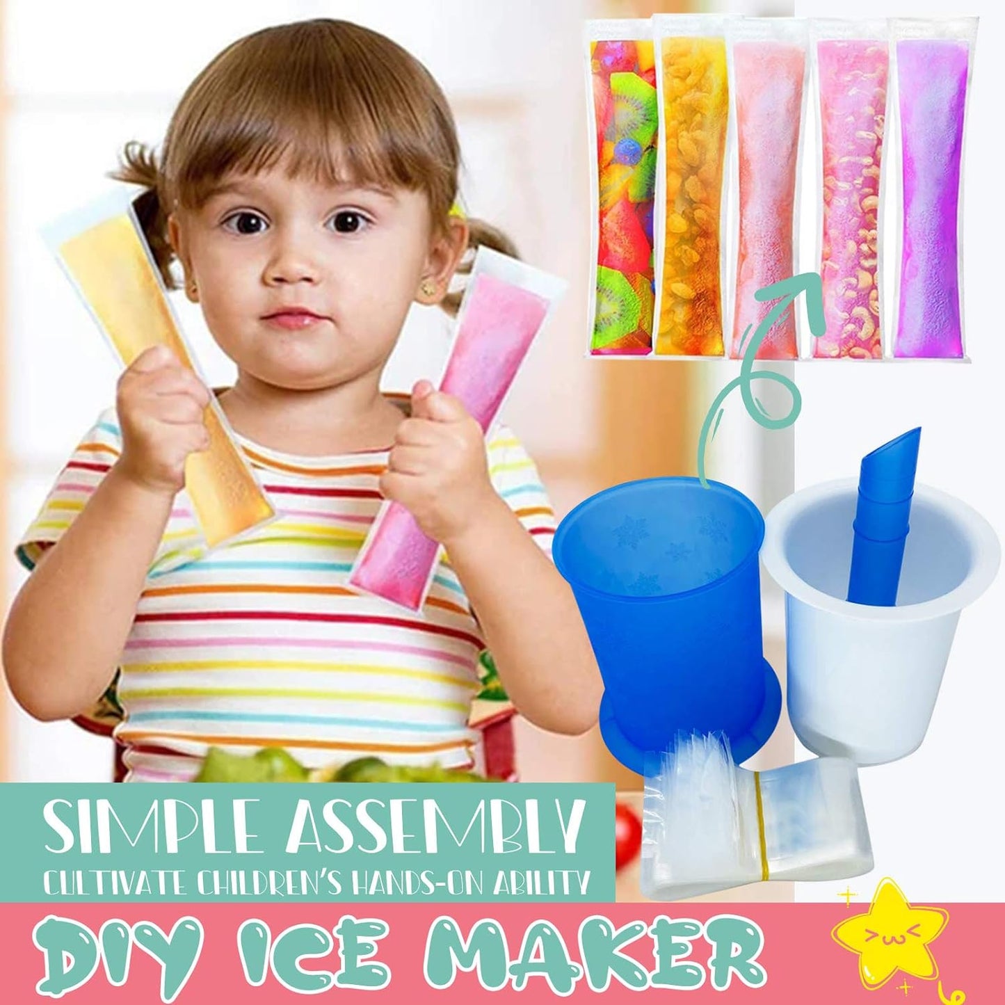 Homemade Popsicle Maker Manual Ice Cream Machine With Approx 20 Pcs Packing Bag Popsicle Mold Convenient Maker Manual Ice Cream Machine For Kids Adults Diy Reusable - Happy Price - Image 6