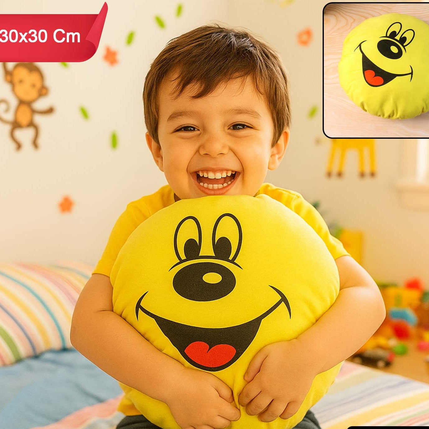 HappyPrice Smiley Face Round Cushion Pillow (30x30 cm, 1 Pc) - Happy Price - Image 1