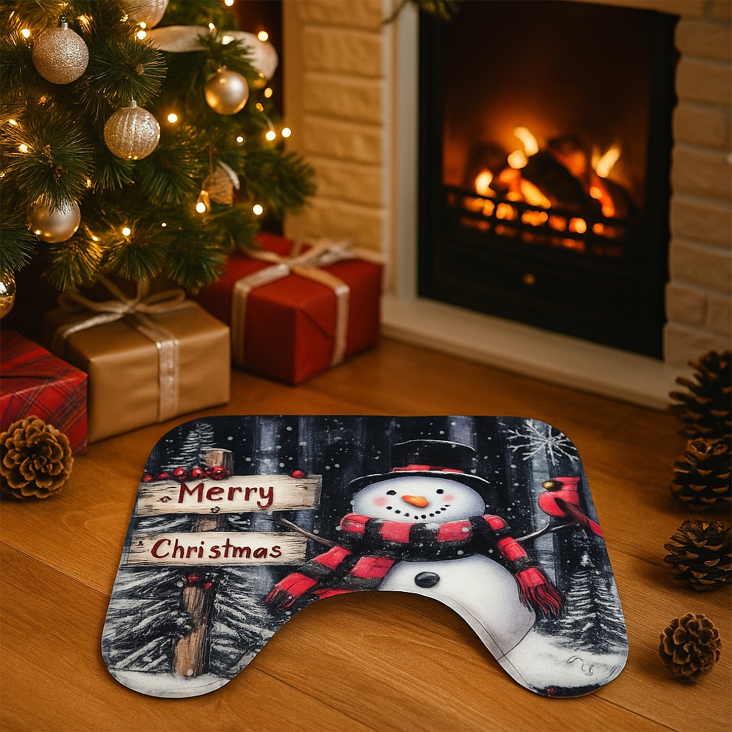 3-Piece Christmas Snowman Bathroom Mat Set - Non-Slip Microfiber Bath Rug, U-Shape Mat & Toilet Lid Cover - Happy Price - Image 6