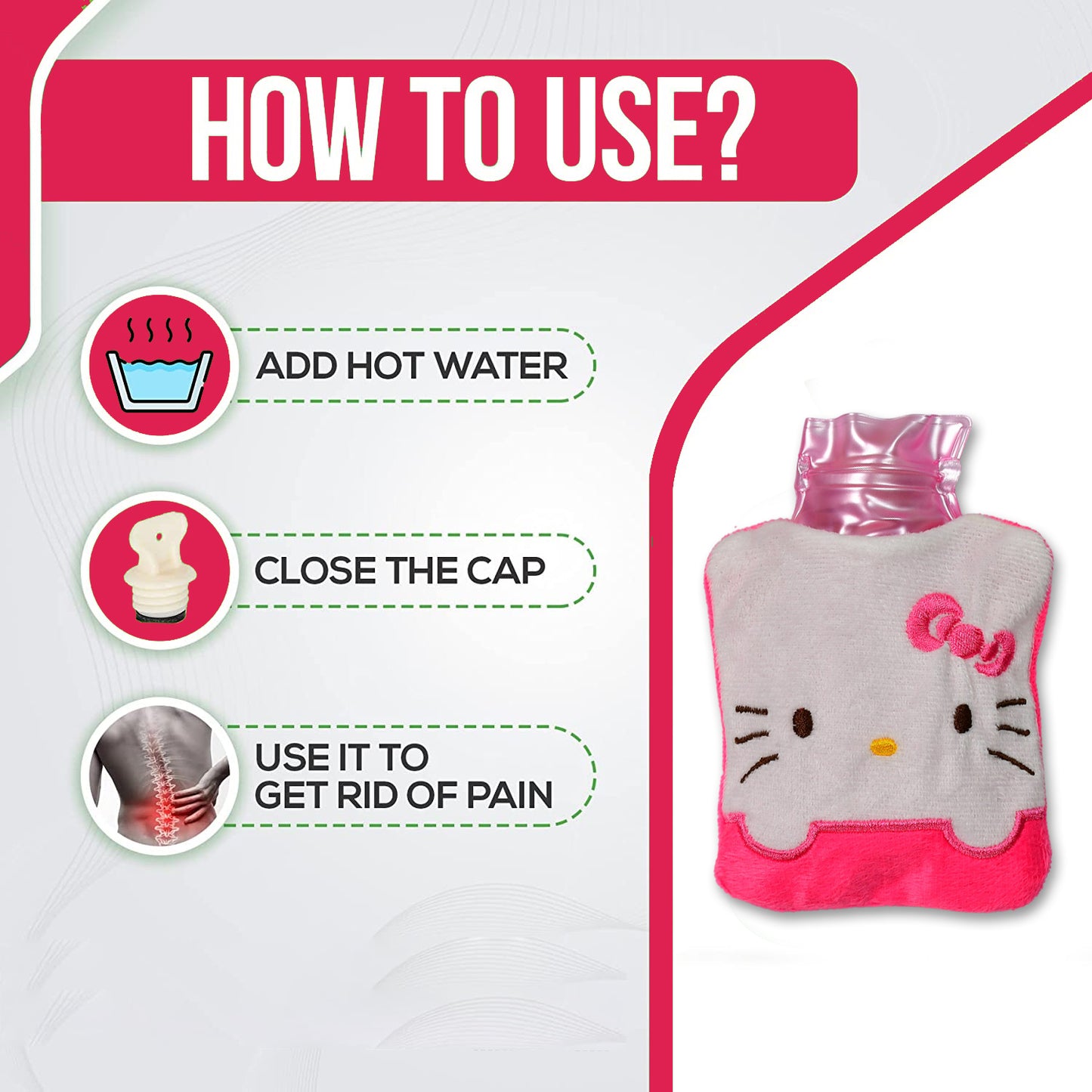 Pink Hello Kitty Small Hot Water Bag with Cover for Targeted Pain Relief - Happy Price - Image 5