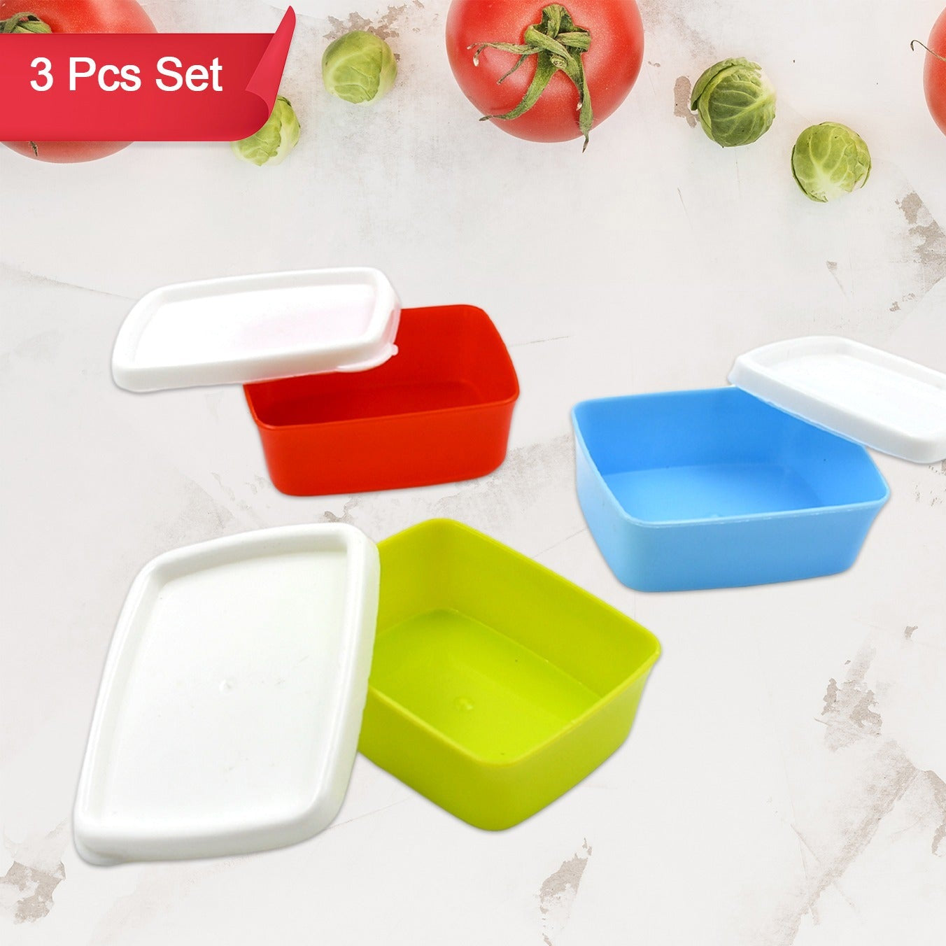 Plastic Airtight Containers Set Small Plastic Container Set Rectangular Plastic Food Pickle Fridge Containers Multicolor Kitchen Storage Container (3 Pcs Set) - Happy Price - Image 1