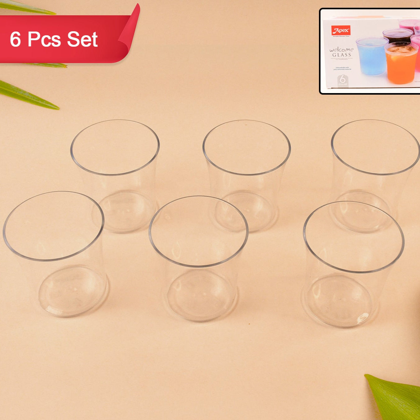Apex Welcome Plastic Glass Set For Daily Use Set Of 6 - Happy Price - Image 1