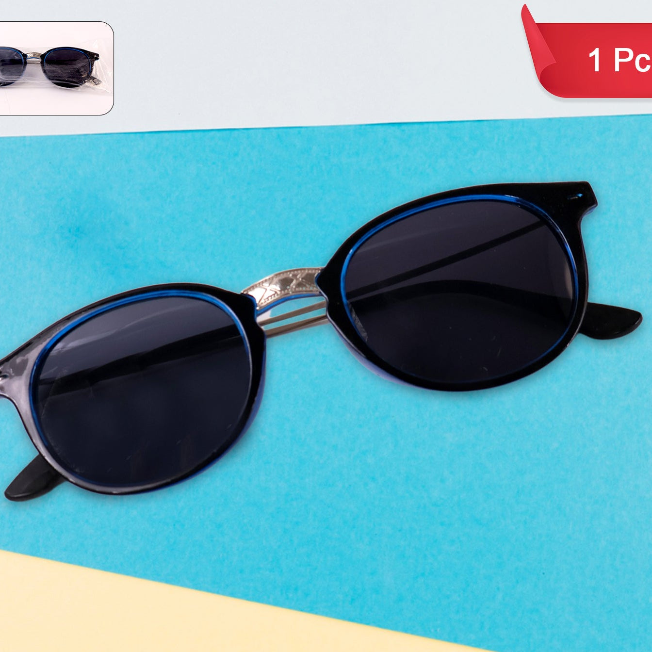 Blue Uv Protected Round Sunglasses Classic Sunglasses For Men Women Lightweight - Happy Price - Image 1