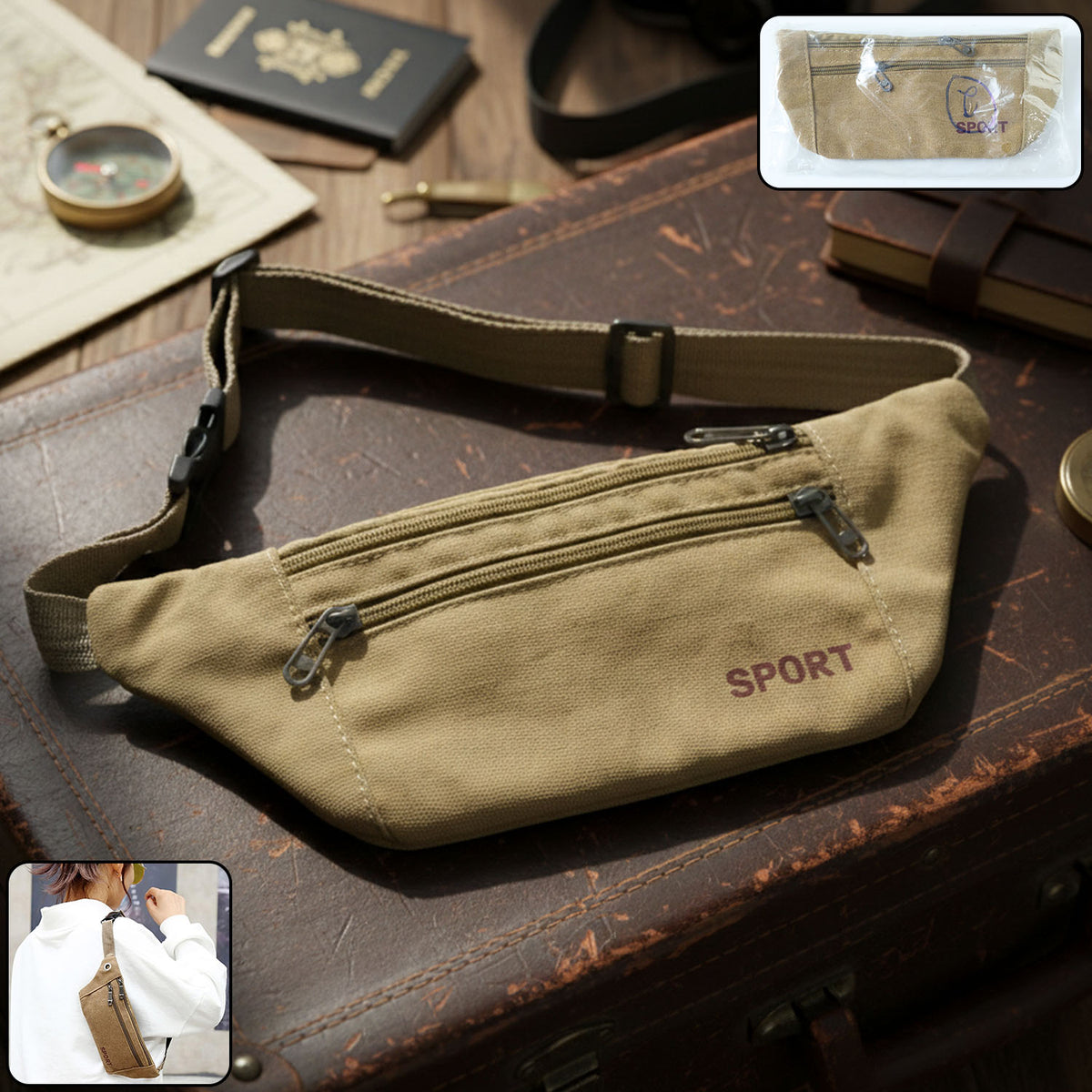 Durable Canvas Waist Pouch Bag - 1 Pc Travel Organizer - Happy Price - Image 2