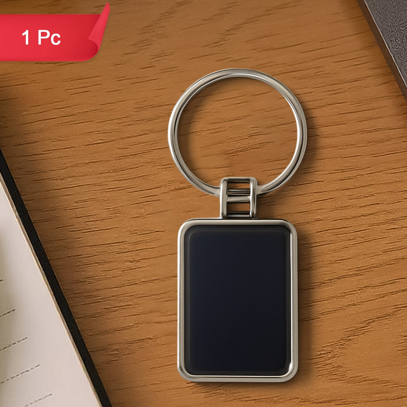 Premium Rectangular Black Silver Metal Keychain (1 Pc) - Happy Price - Image 1