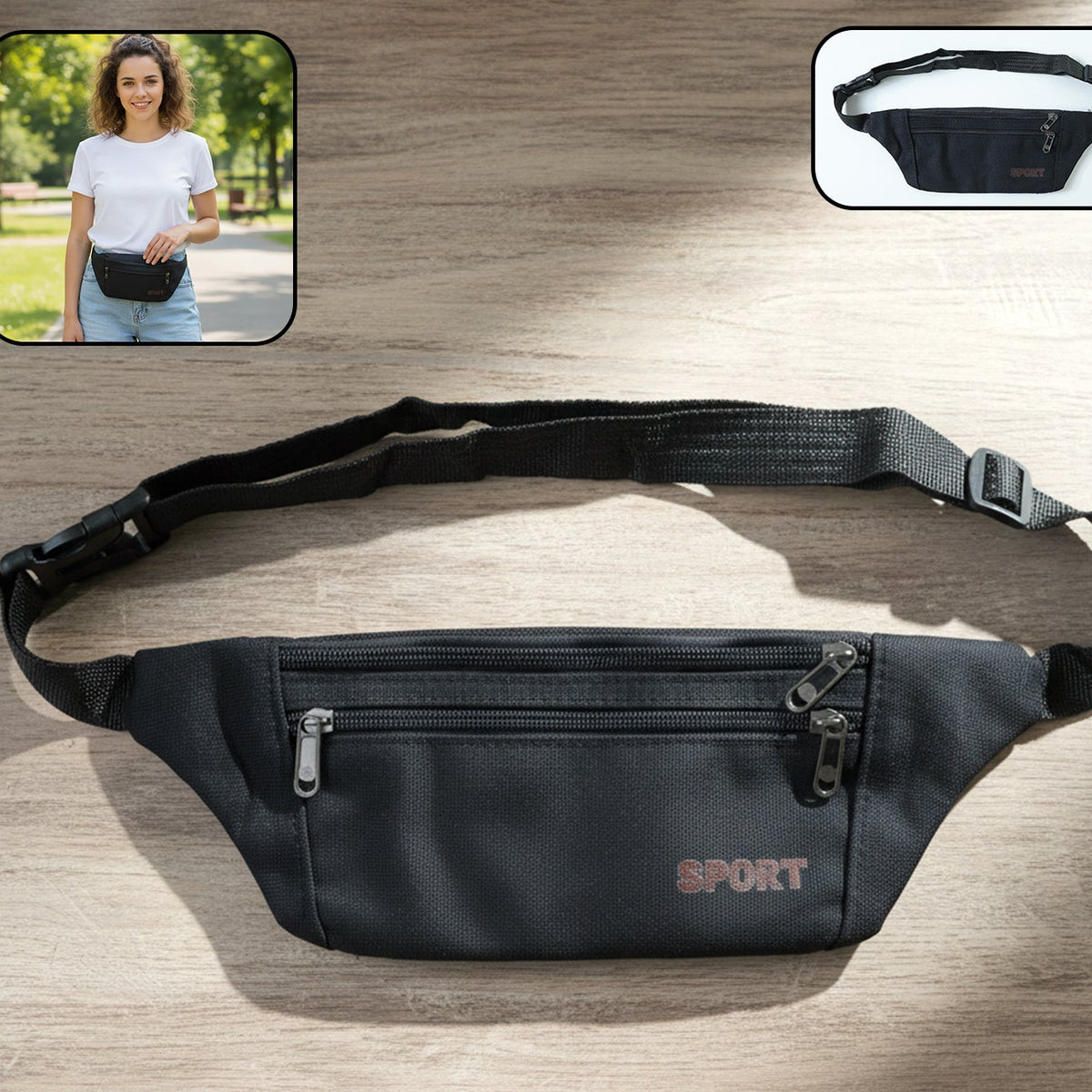 Black Sports Waist Bag (1 Pc) - Adjustable Strap Fanny Pack for Running & Travel - Happy Price - Image 1