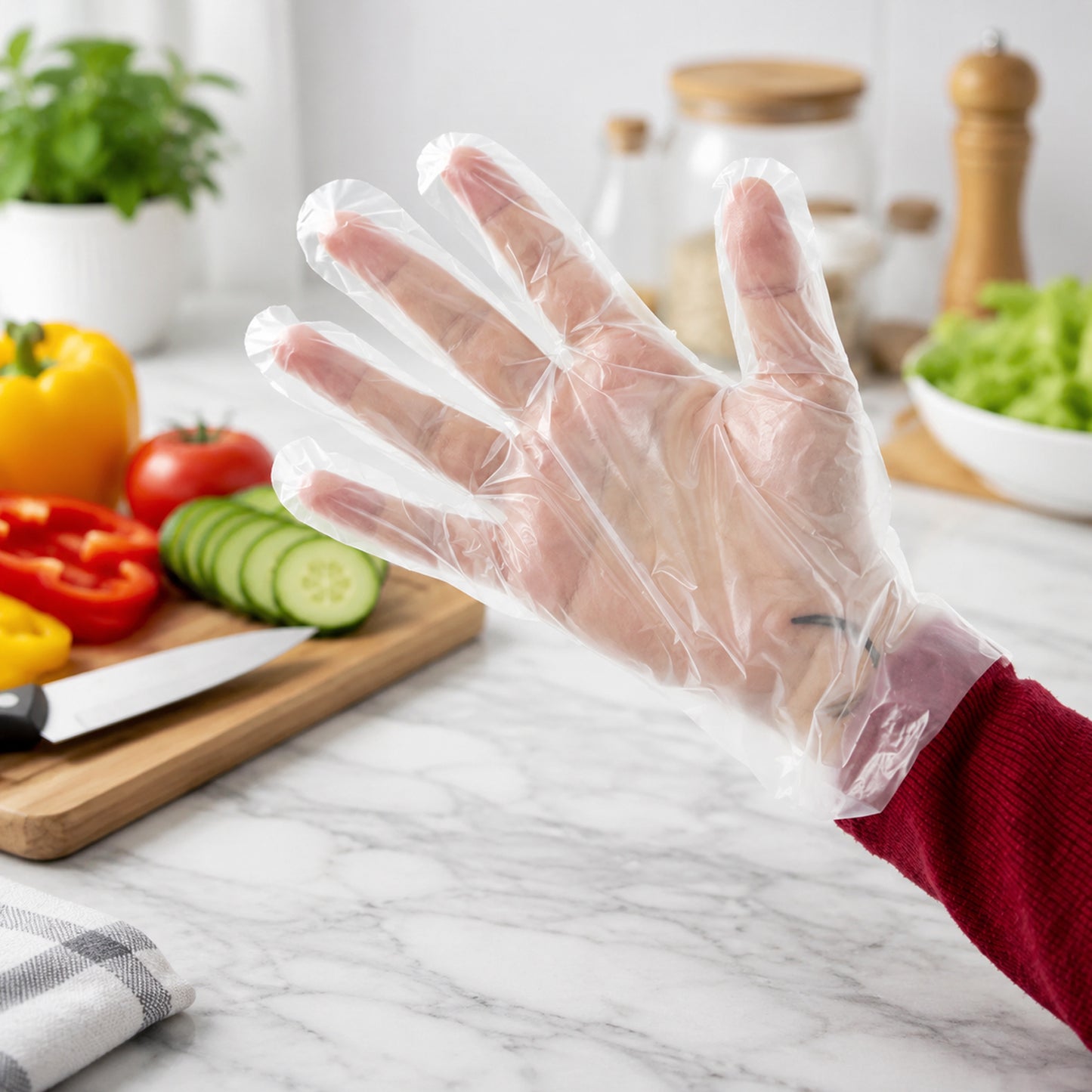 Clear Disposable Plastic Gloves - 100 Pc Pack for Kitchen & Household Tasks - Happy Price - Image 6