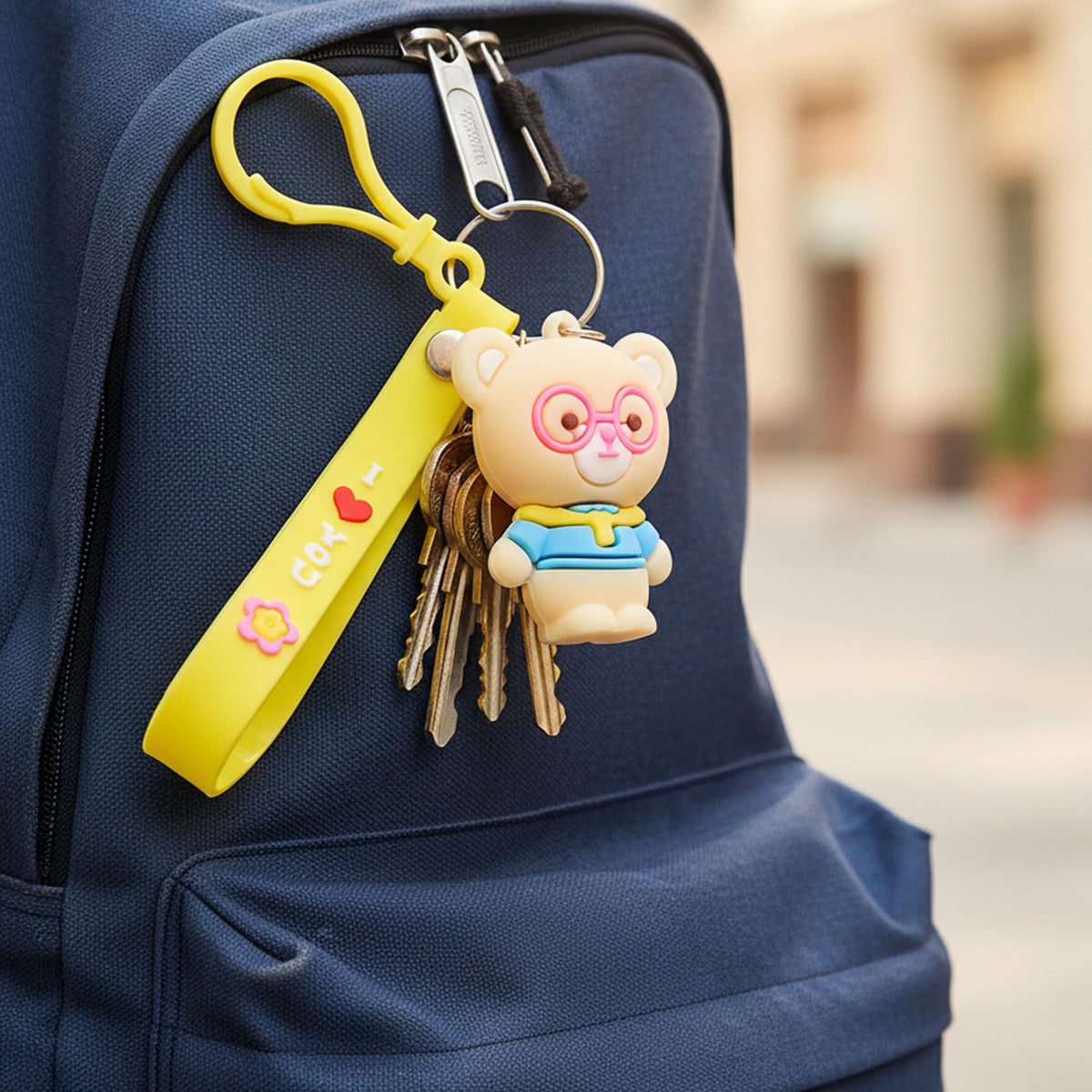 Cute Cartoon Bear Silicone Keychain with Yellow Wrist Strap (1 Pc) - Happy Price - Image 6