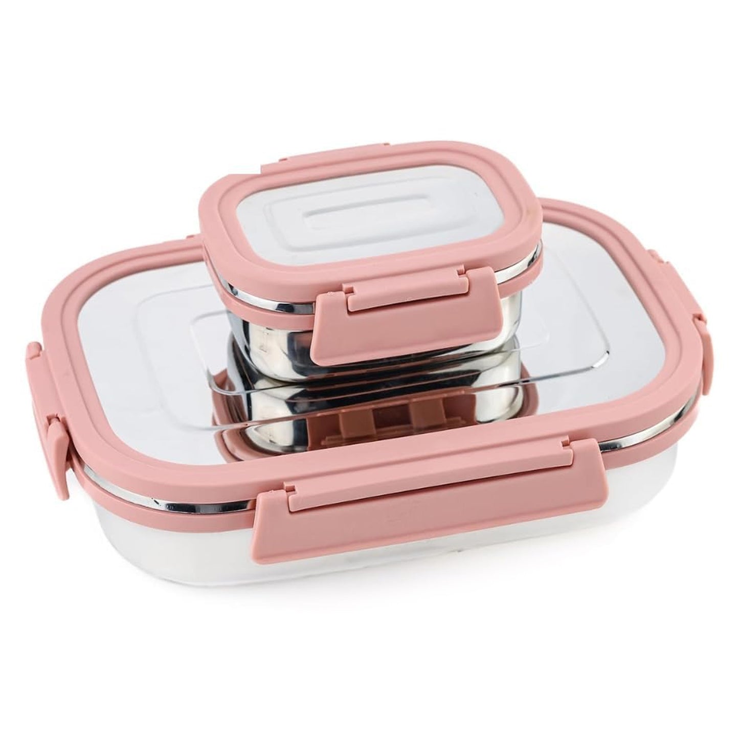 Premium Stainless Steel Leak Proof Air Tight Lunch Boxes (900ml+200ml Approx 2 Pc Set) - Happy Price - Image 4