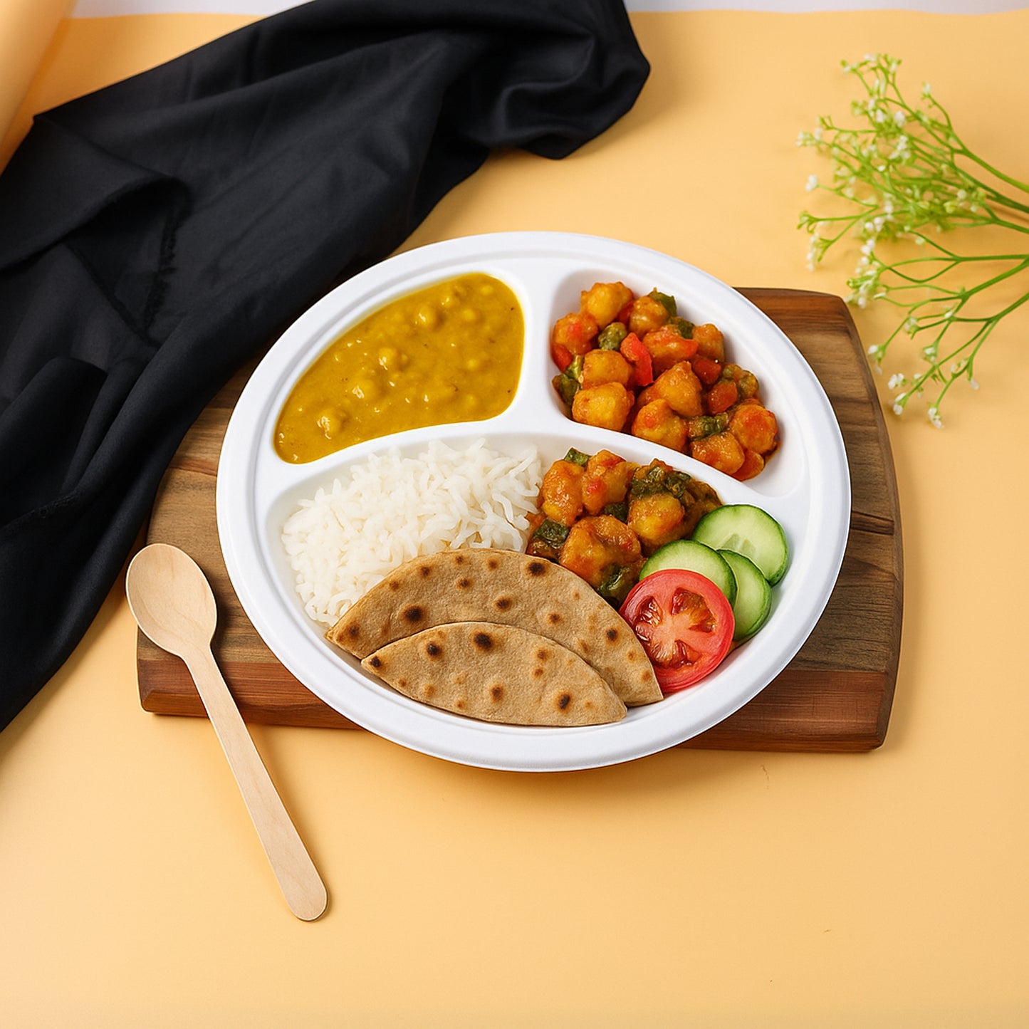 10 Inch 3-Compartment Compostable Bagasse Plates (10 Pc) - Happy Price - Image 4