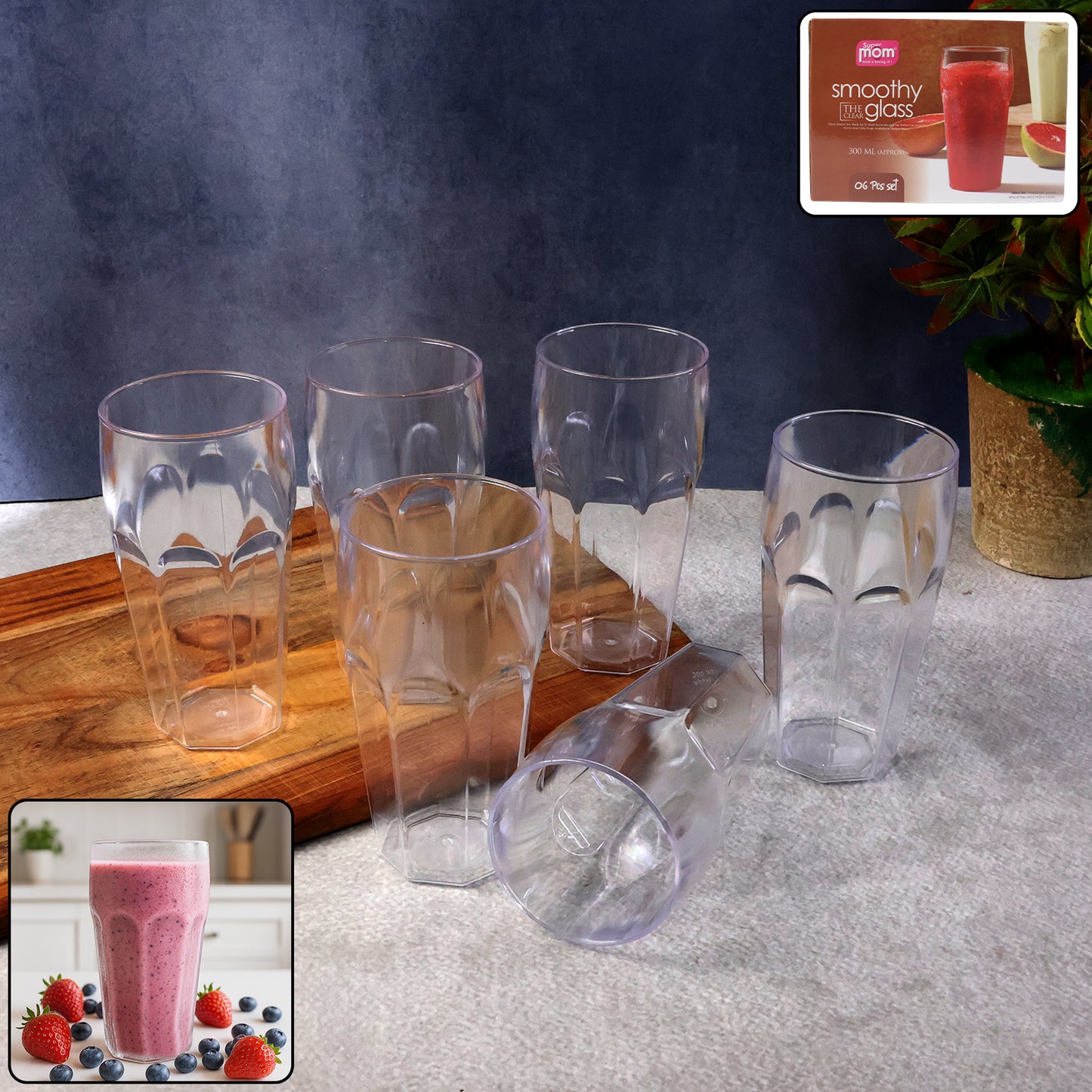 HappyPrice 300ml Unbreakable Plastic Tumbler Set - 6 Pcs Transparent Drinkware - Happy Price - Image 2