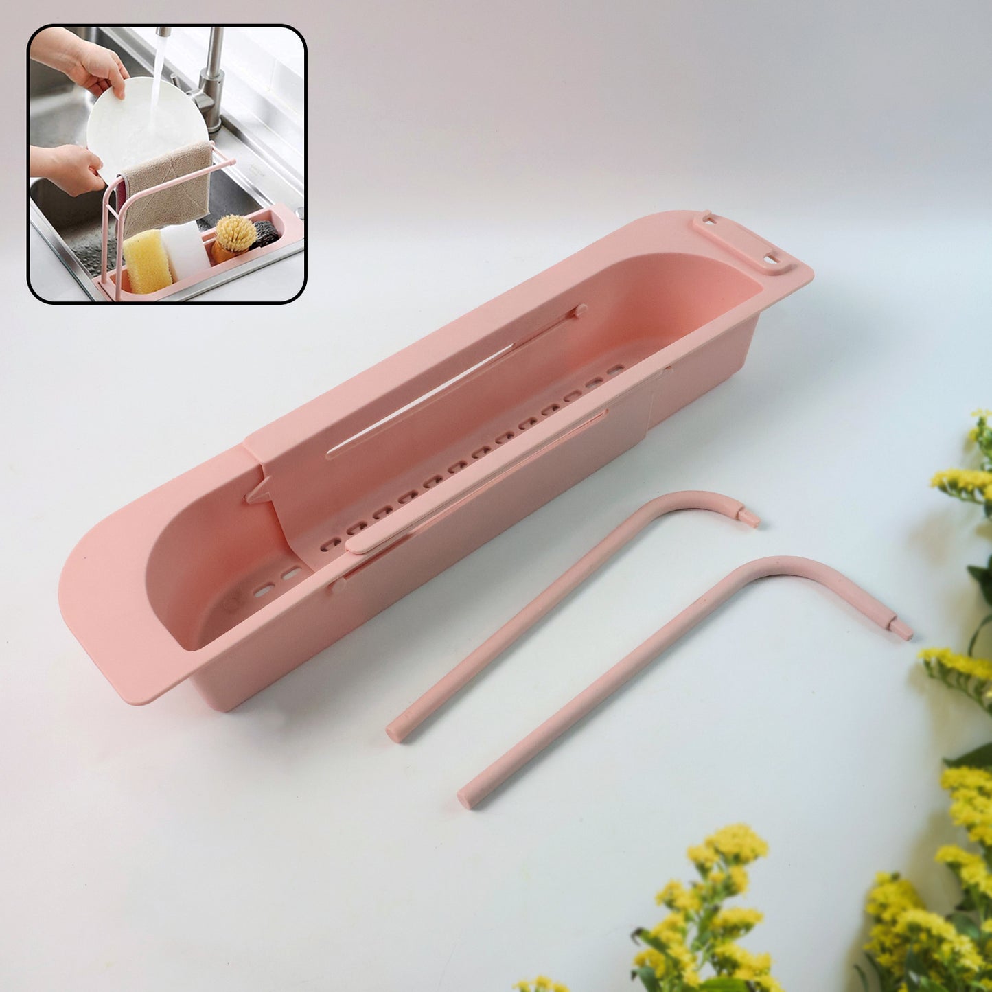 Over-sink Expandable Sink Caddy With Dual Towel Bar Drip Tray