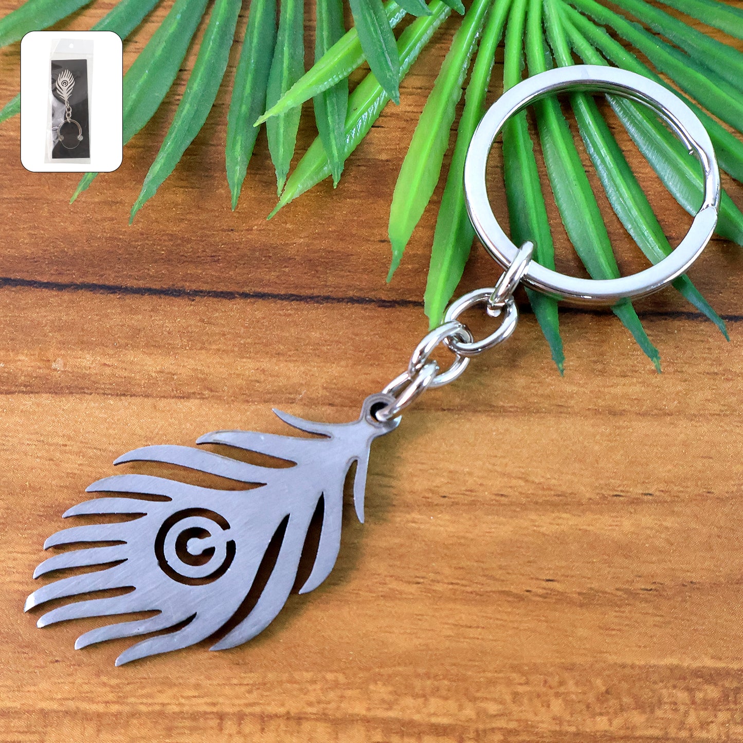Stylish Stainless Steel Peacock Feather Keychain (1 Pc) - Happy Price - Image 3
