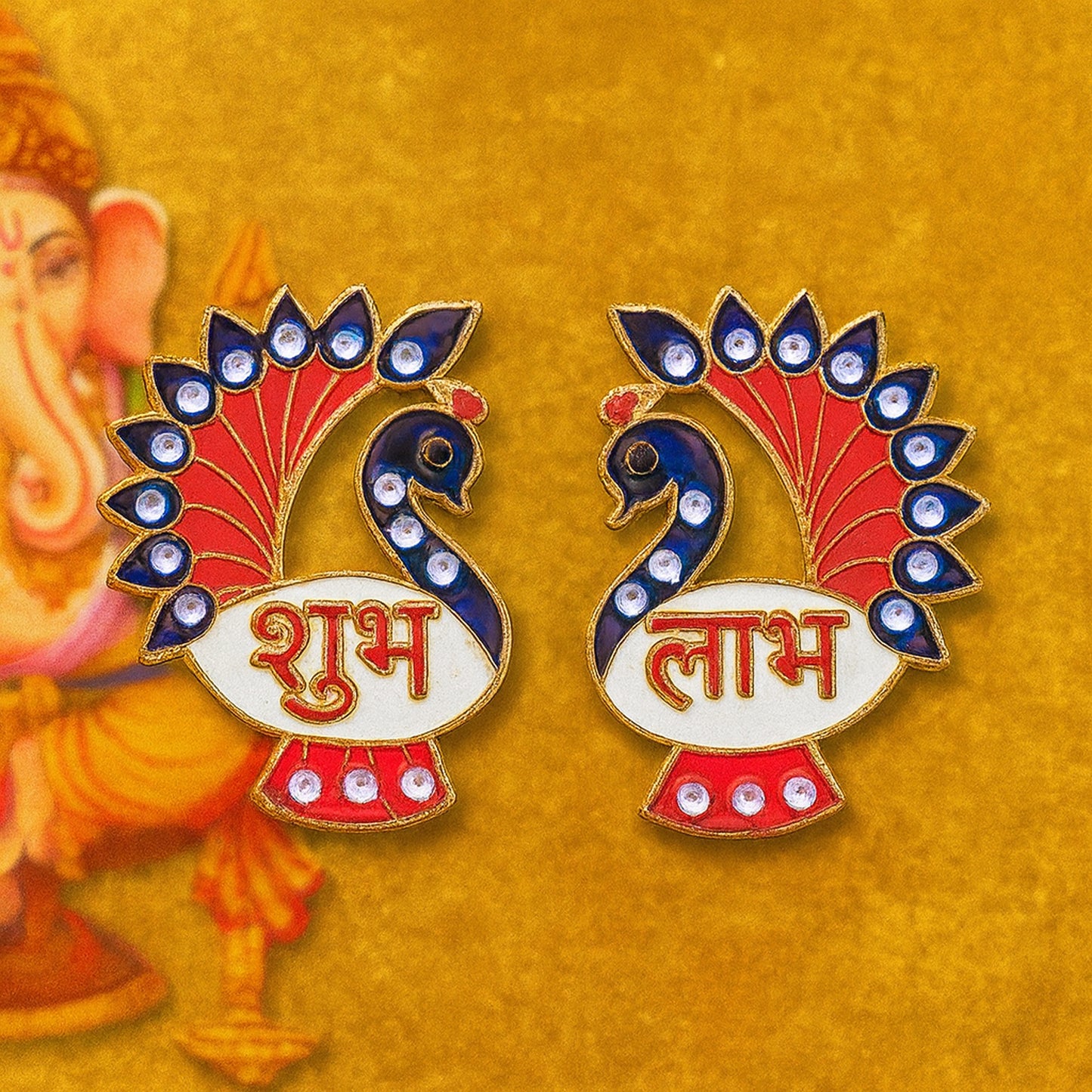 Decorative Peacock Shubh Labh Wall Hanging - 2 Pcs - Happy Price - Image 5