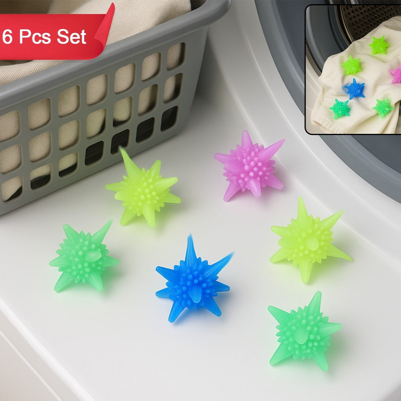 Washing Machine Laundry Reusable Soft Spiky Balls (6 Pc) - Happy Price - Image 1