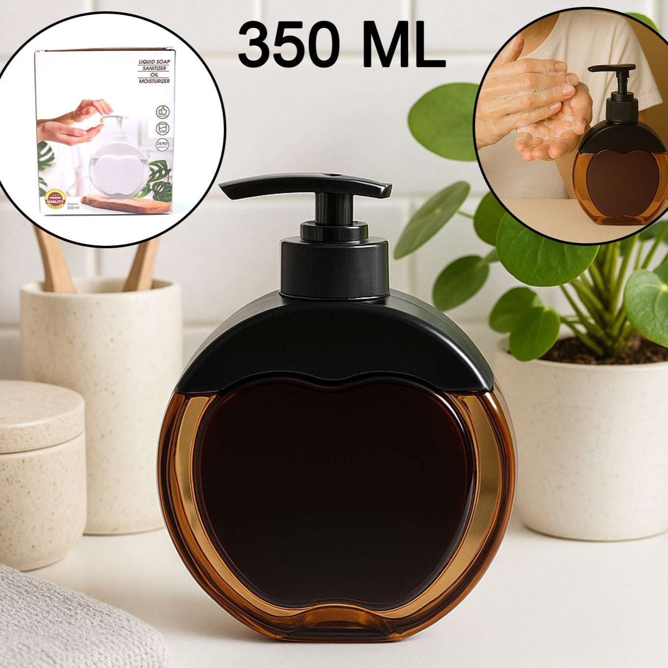 Apple Shaped Liquid Soap Dispenser - 350 ML Refillable Hand Wash Bottle with Pump - Happy Price - Image 1