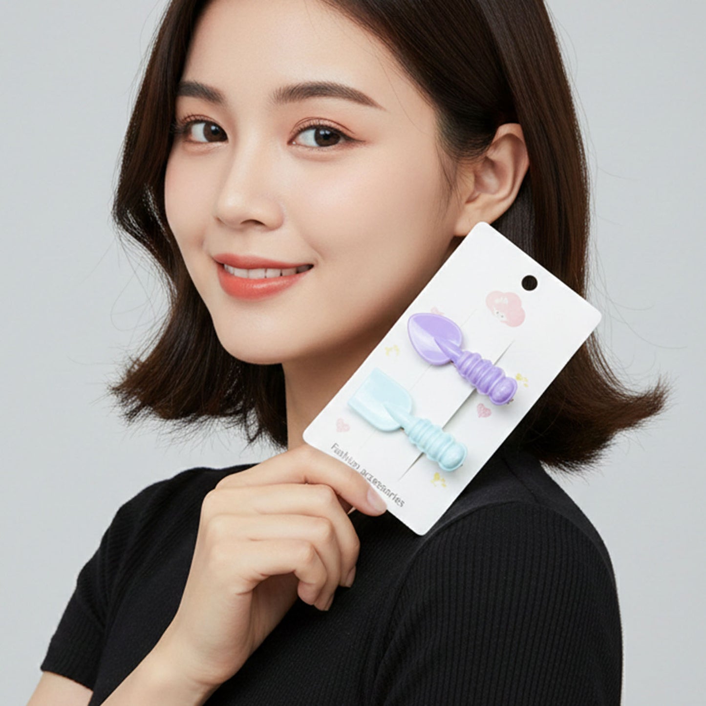 Cute Spade & Leaf Shape Hair Clips for Girls - 2 Pc Set - Happy Price - Image 3