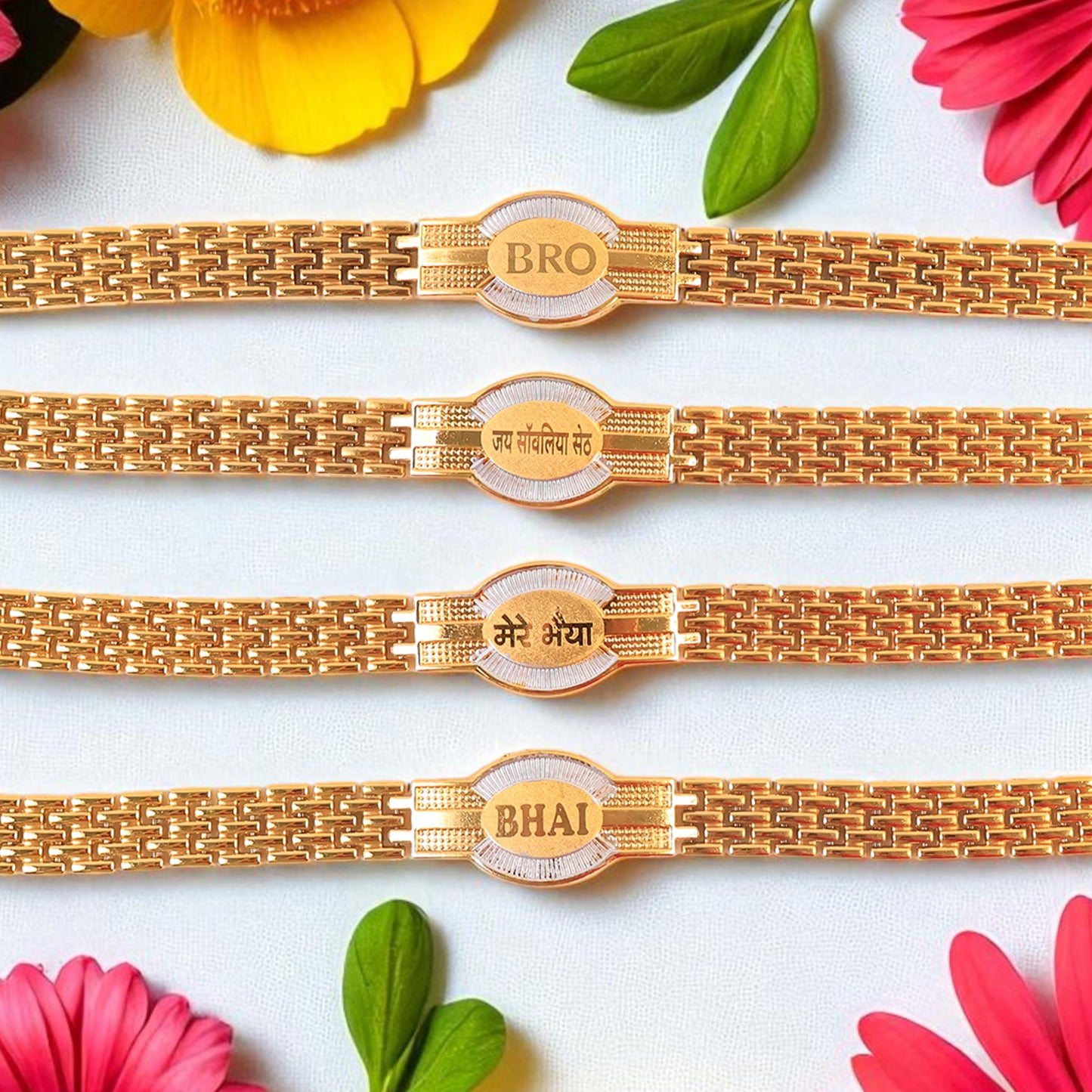 Rakhi Bracelet For Brother Metal Chain Style Rakhi With Mixed Designs (1 Pc) - Happy Price - Image 3