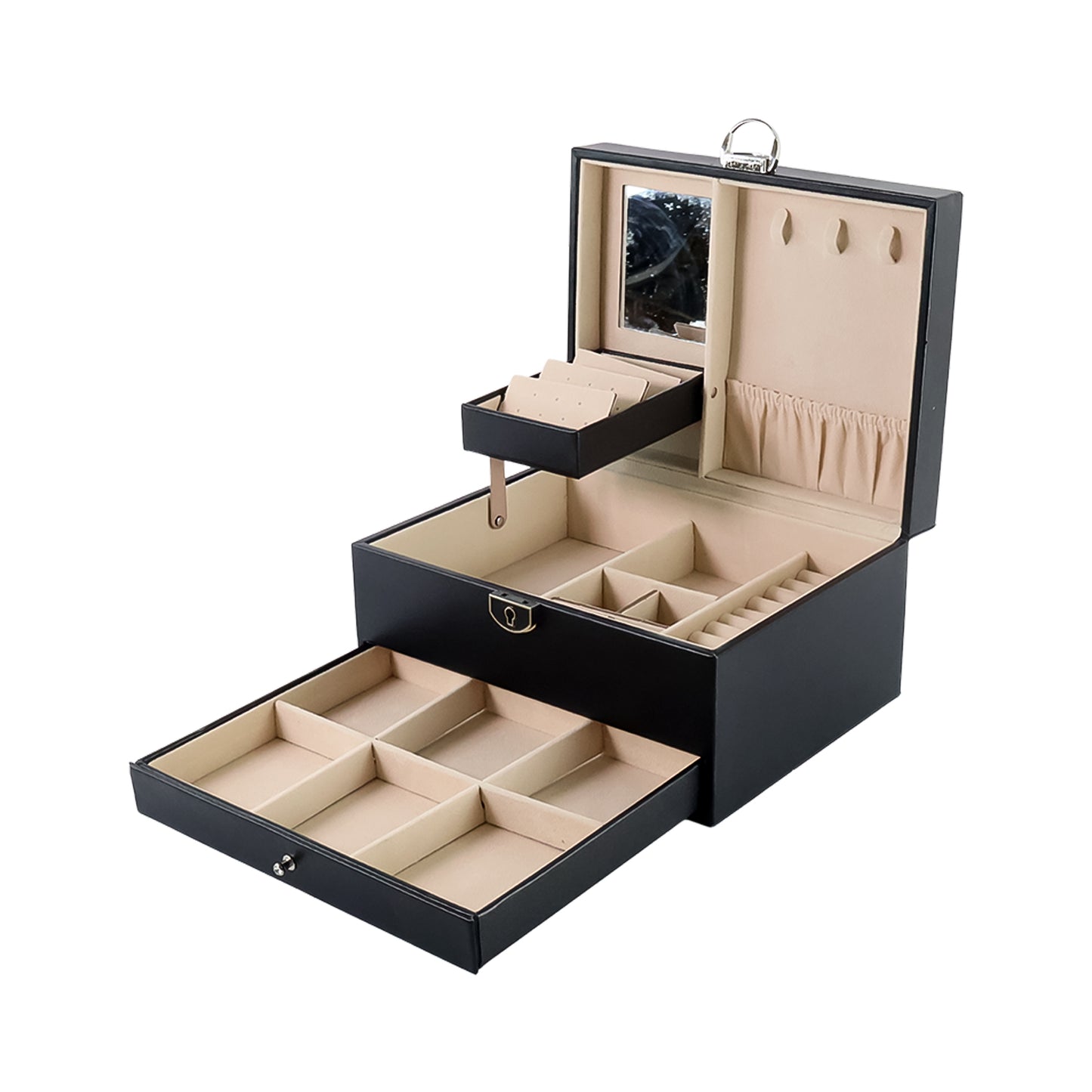 Multi-Layer Jewellery Organizer Box with Mirror & Lock - 1 Pc - Happy Price - Image 2