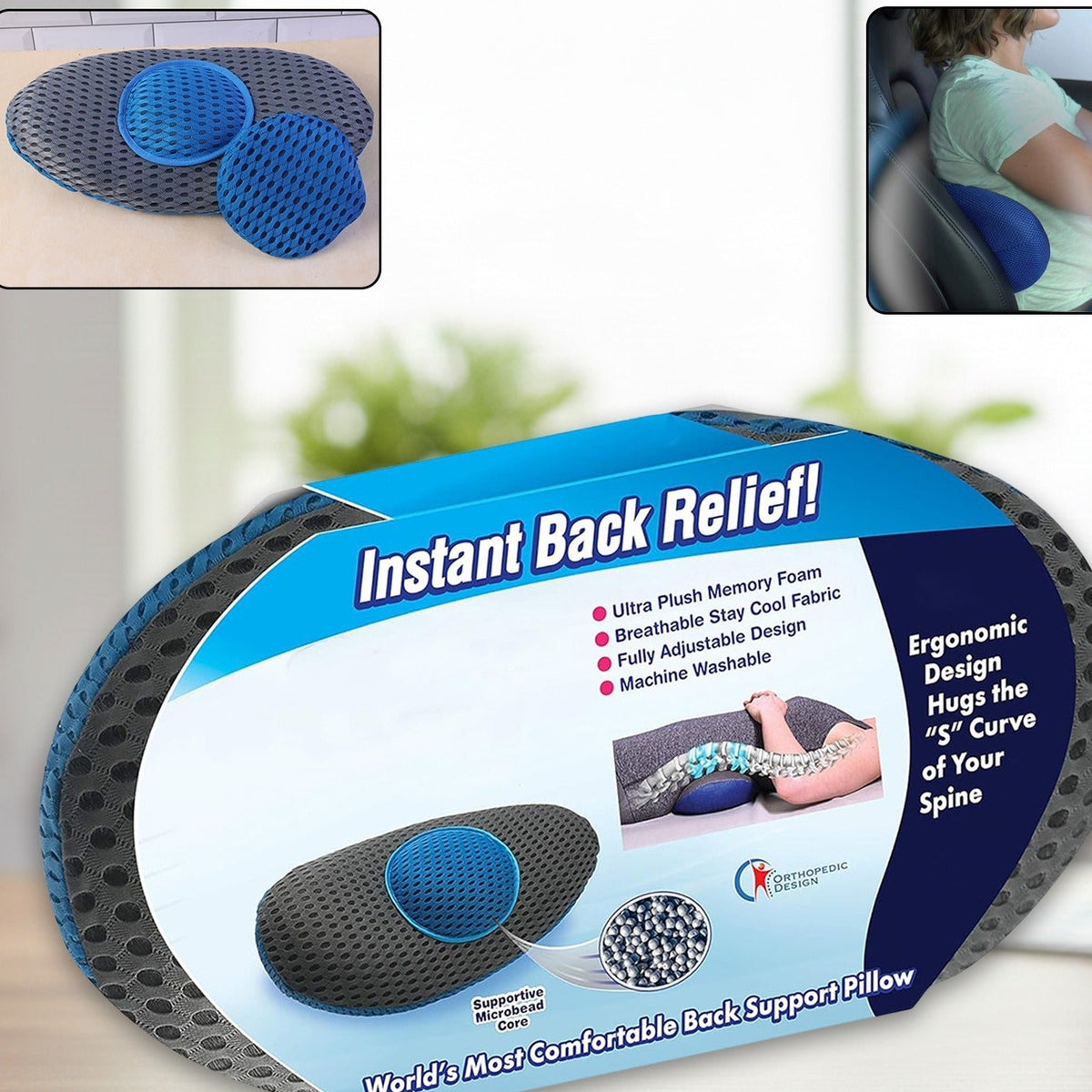 Ergonomic Back Support Pillow for Lumbar Relief - 18 x 9 Inch, 1 Pc - Happy Price - Image 1