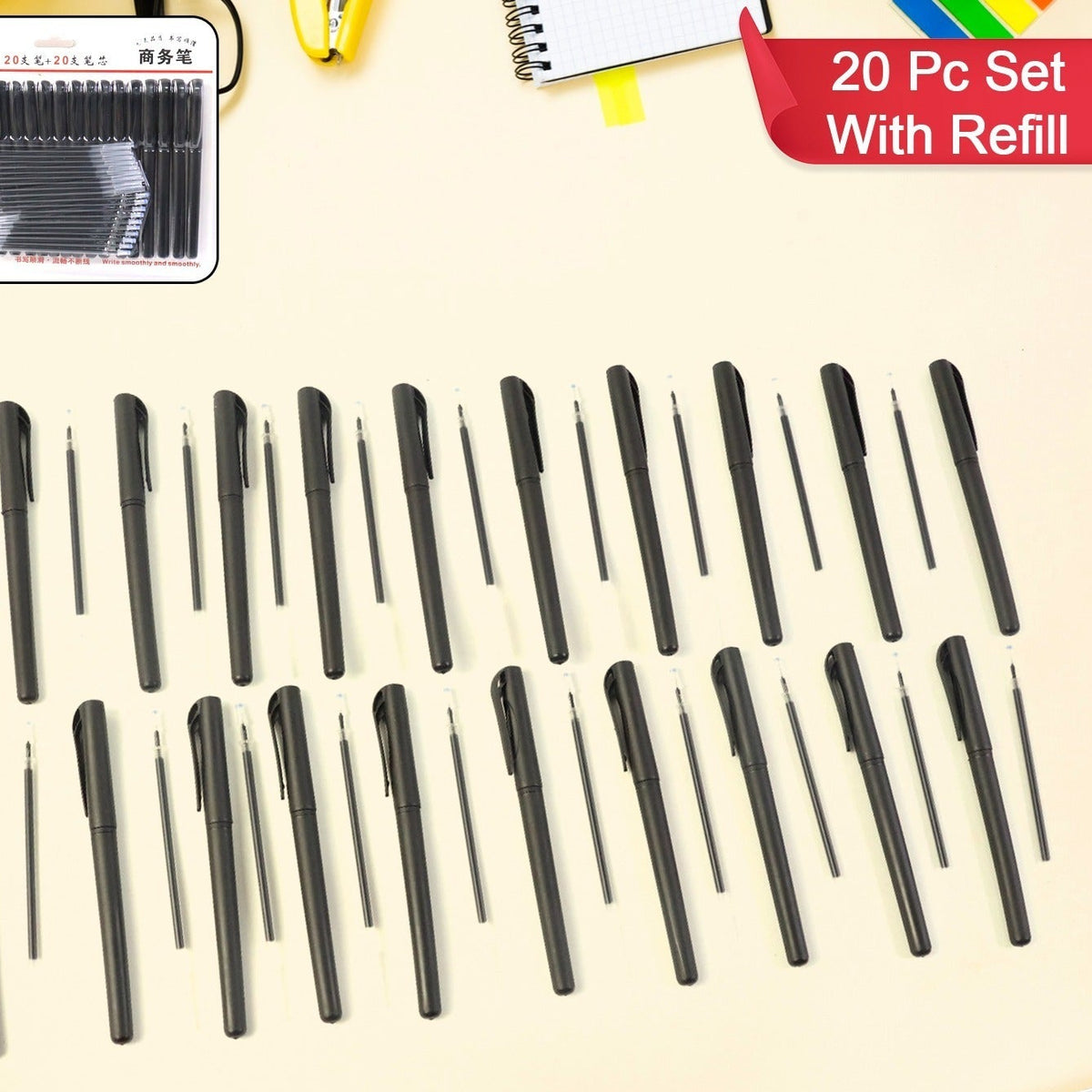 20 Piece Refillable Black Marker Pen Set with Extra Ink for Smooth Writing - Great Price - Image 1