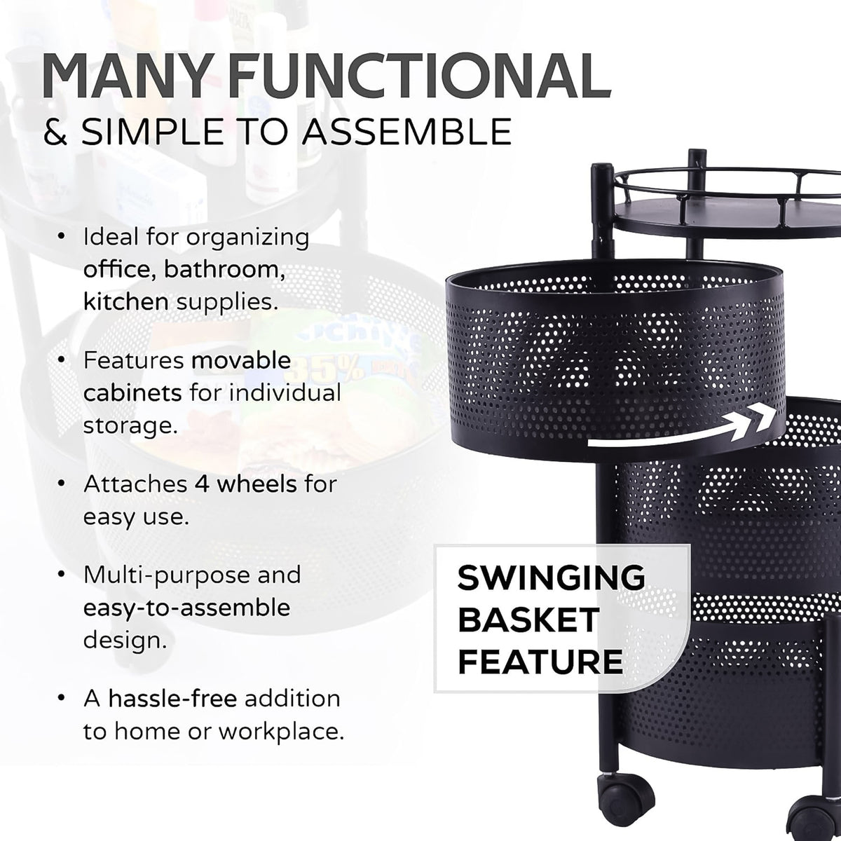 Metal Round High Quality Kitchen Trolley With Wheels (3 Layer 1 Pc) - Happy Price - Image 4