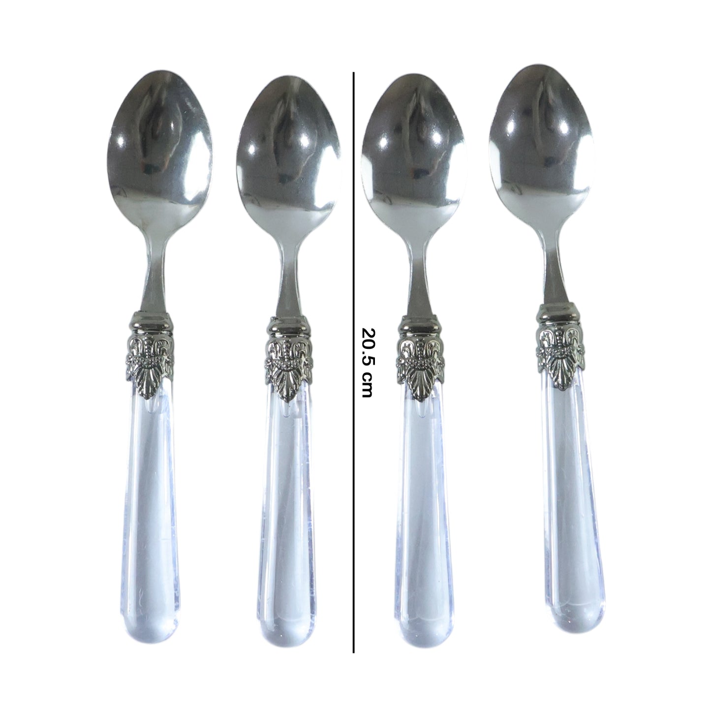 Set of 4 Stainless Steel Dessert Spoons with Designer Transparent Handles - Great Price - Image 4