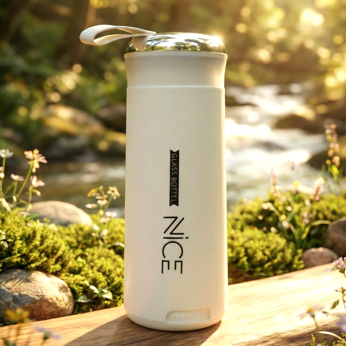 White Glass Water Bottle with Protective Sleeve - 400 ML, 1 Pc - Happy Price - Image 2