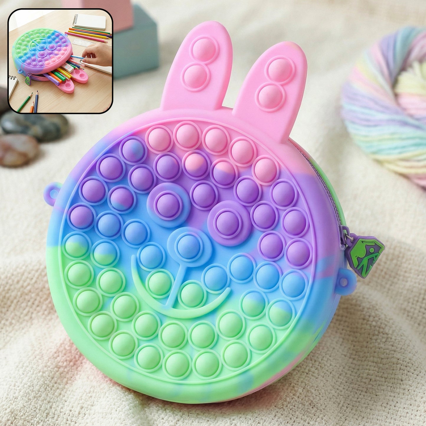 Silicone Caterpillar Pop It Pencil Pouch (1 Pc) - Rainbow Fidget Stationery Organizer - Great Price - Image 2