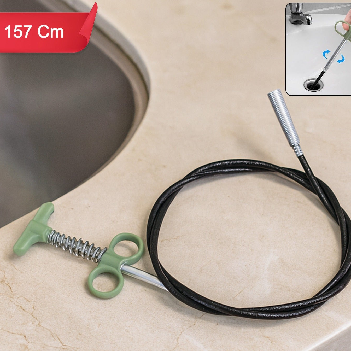 Flexible Drain Cleaner Tool with Grip - 157 cm Spring Pipe Unclogger (1 Pc) - Happy Price - Image 1
